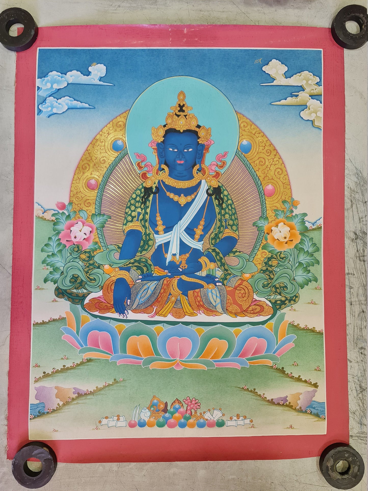172. Akshobhya (Medukpa) Buddha Thangka (Thanka). Free Brocade / Free Shipping.