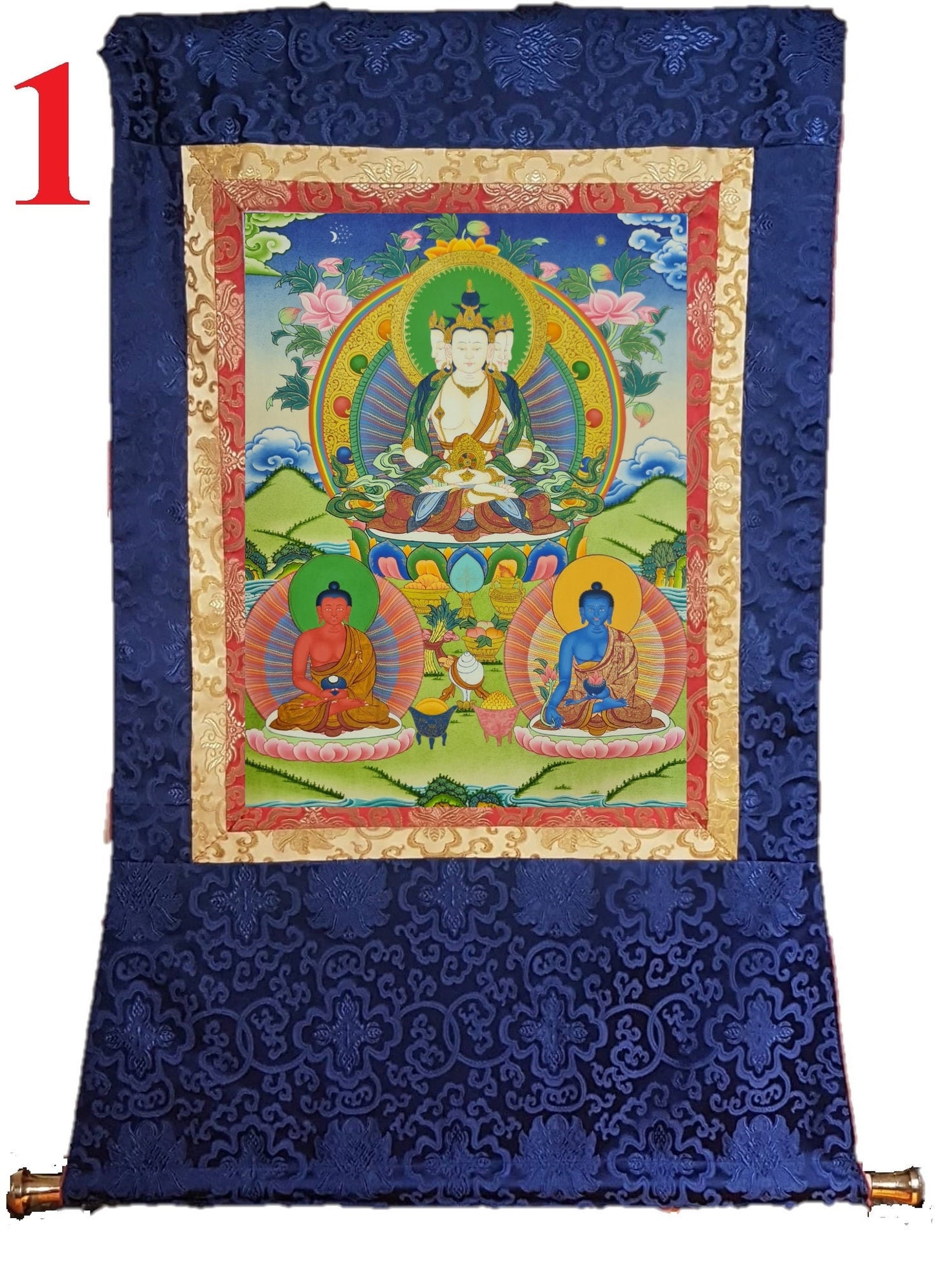 300. Sarvavid Vairocana Buddha Thangka (Thanka). Free Brocade / Free Shipping.
