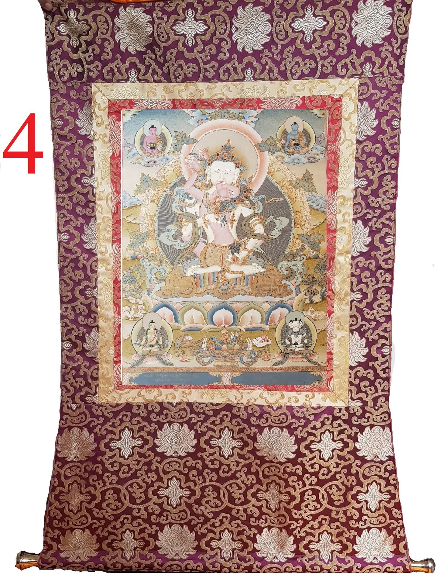135. Vajrasattva Consort Tibetan Thangka (Thanka) Painting. Free Brocade / Free Shipping.