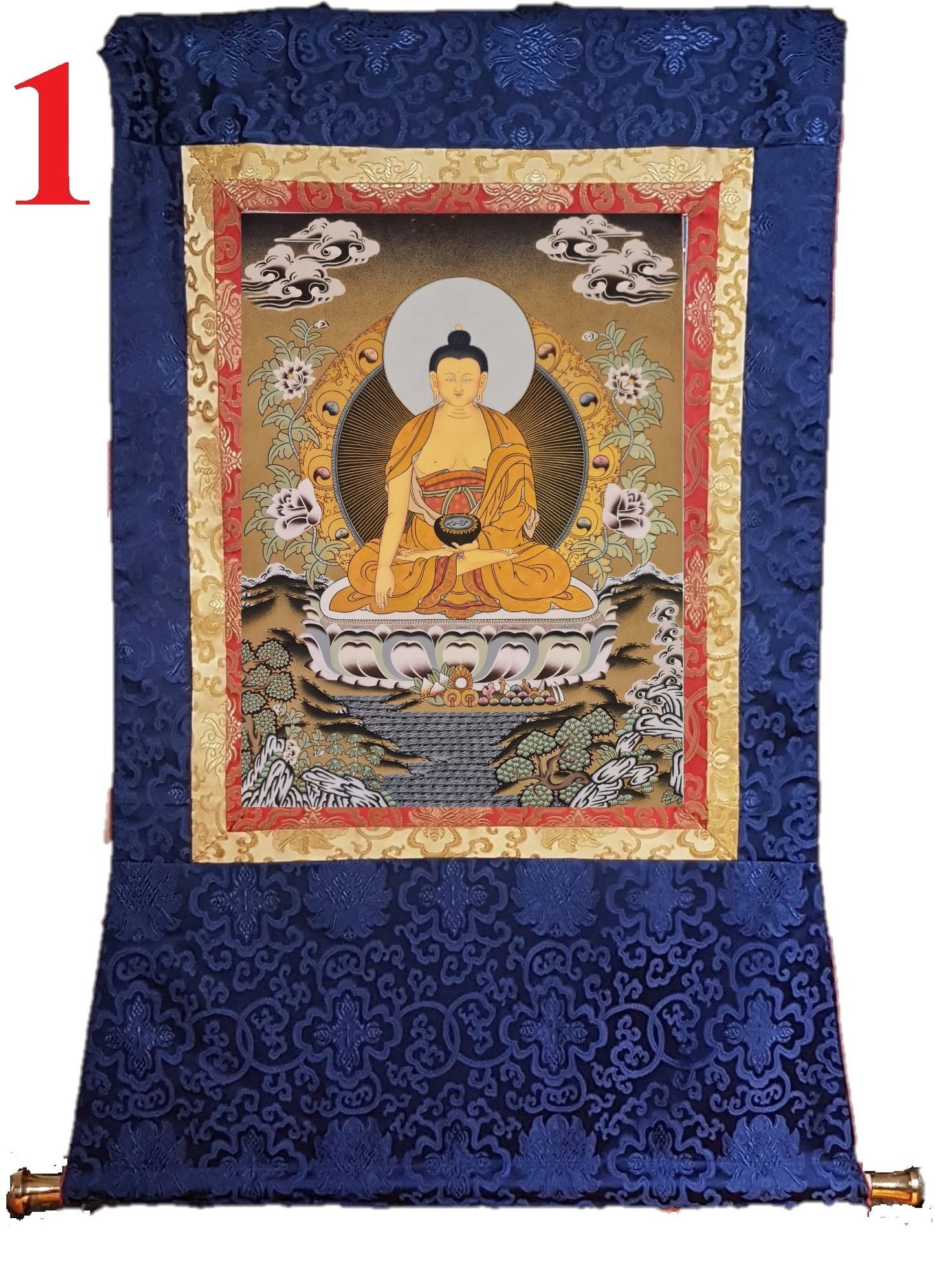 114. Shakyamuni Buddha Thangka (Thanka). Free Brocade / Free Shipping.