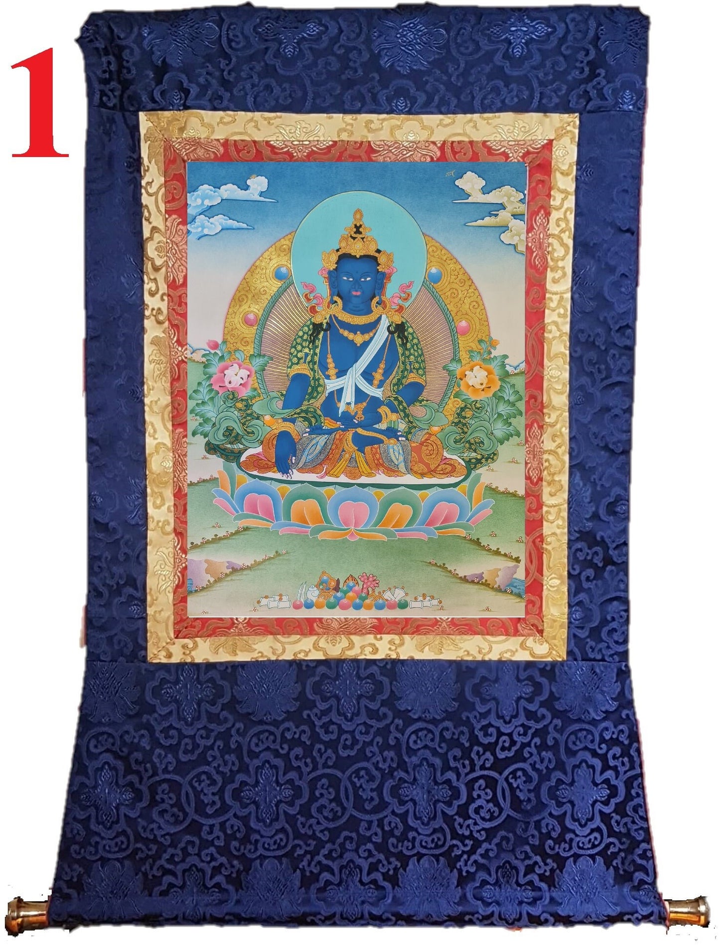 172. Akshobhya (Medukpa) Buddha Thangka (Thanka). Free Brocade / Free Shipping.
