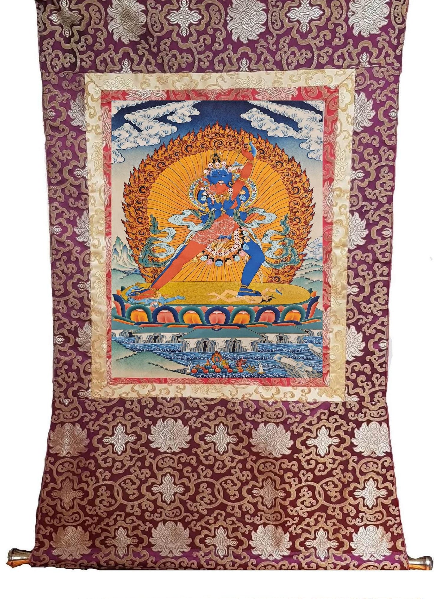 1. Two-Armed Heruka Chakrasamvara Thangka (Thanka). Free Brocade / Free Shipping.