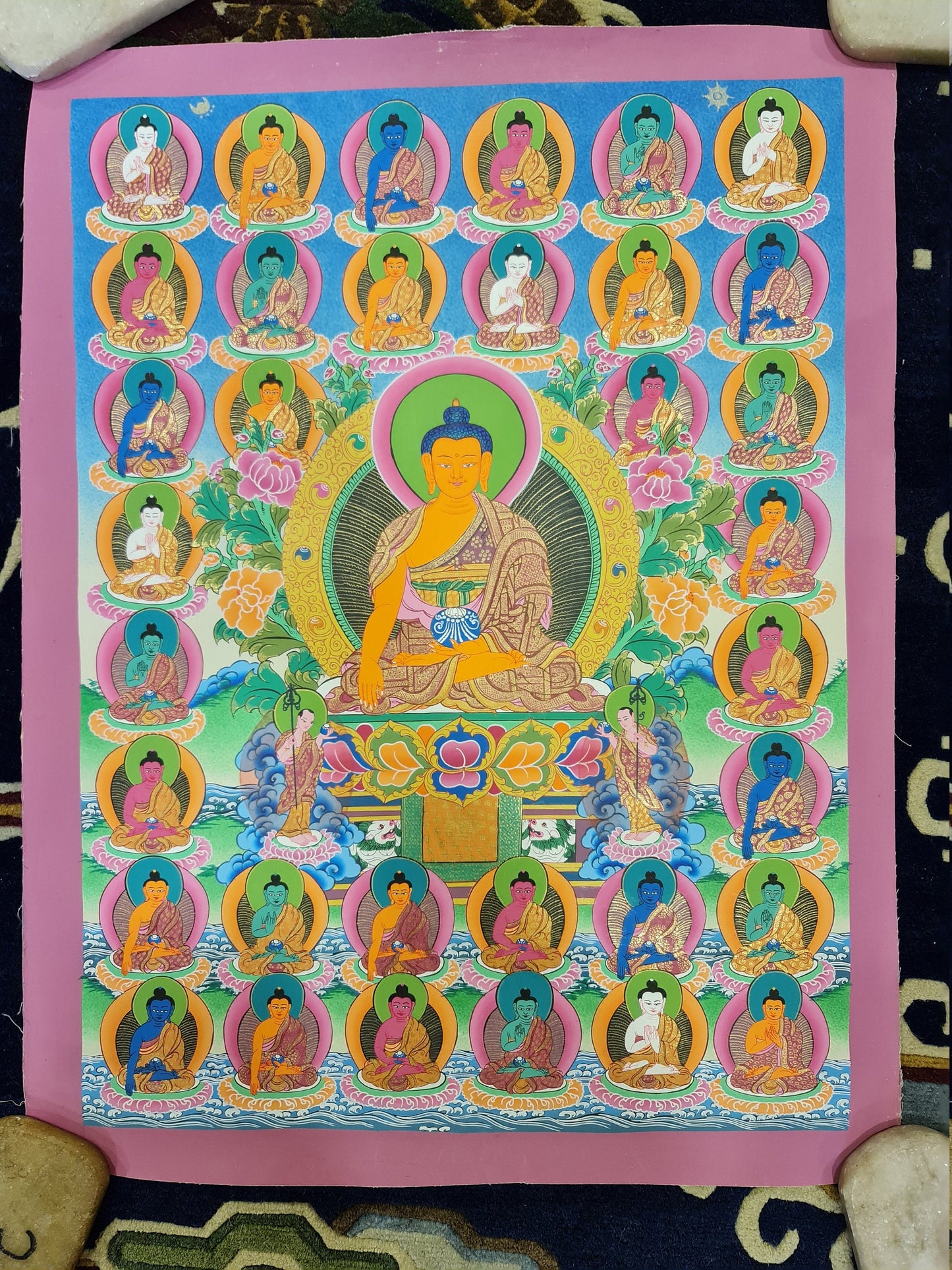 145. 35 Buddha Thangka (Thanka). Free Brocade / Free Shipping.