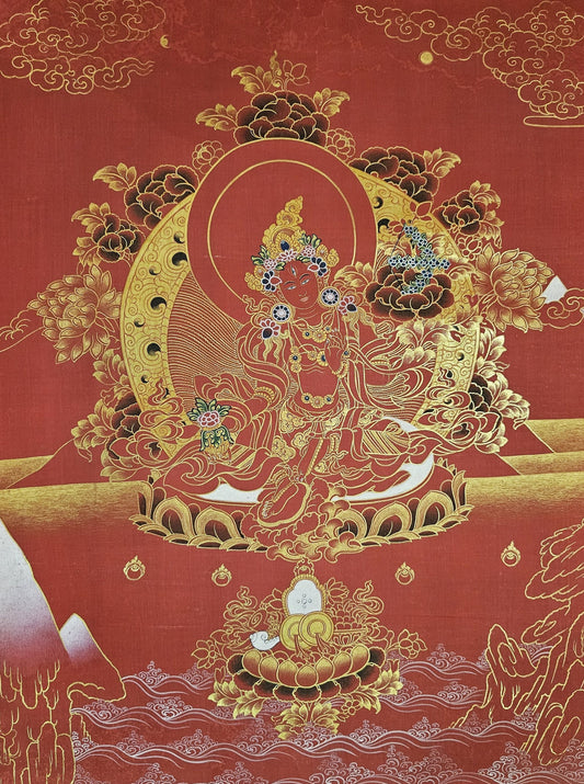337. Red Tara Thangka (Thanka).  Free Brocade / Free Shipping.