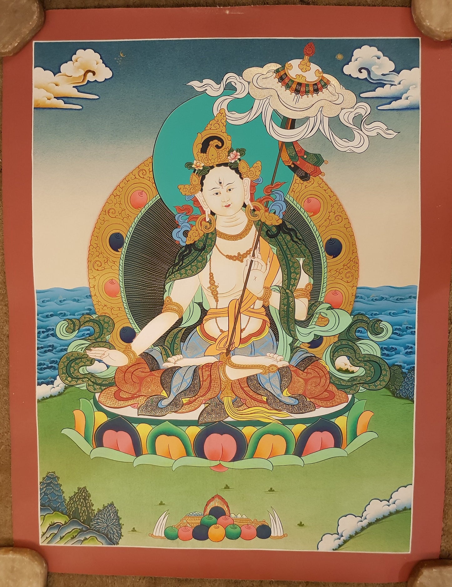 127. Two Arm Dukkar Thangka (Thanka). Free Brocade / Free Shipping.