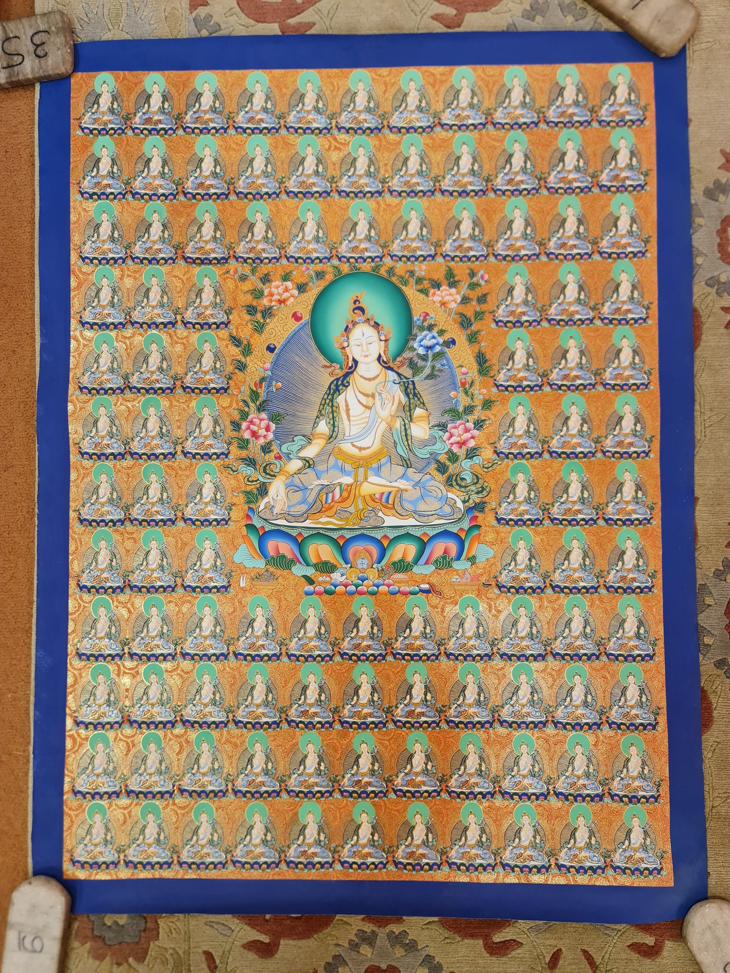 234. 108 Gold White Tara Thangka (Thanka). Free Brocade / Free Shipping.
