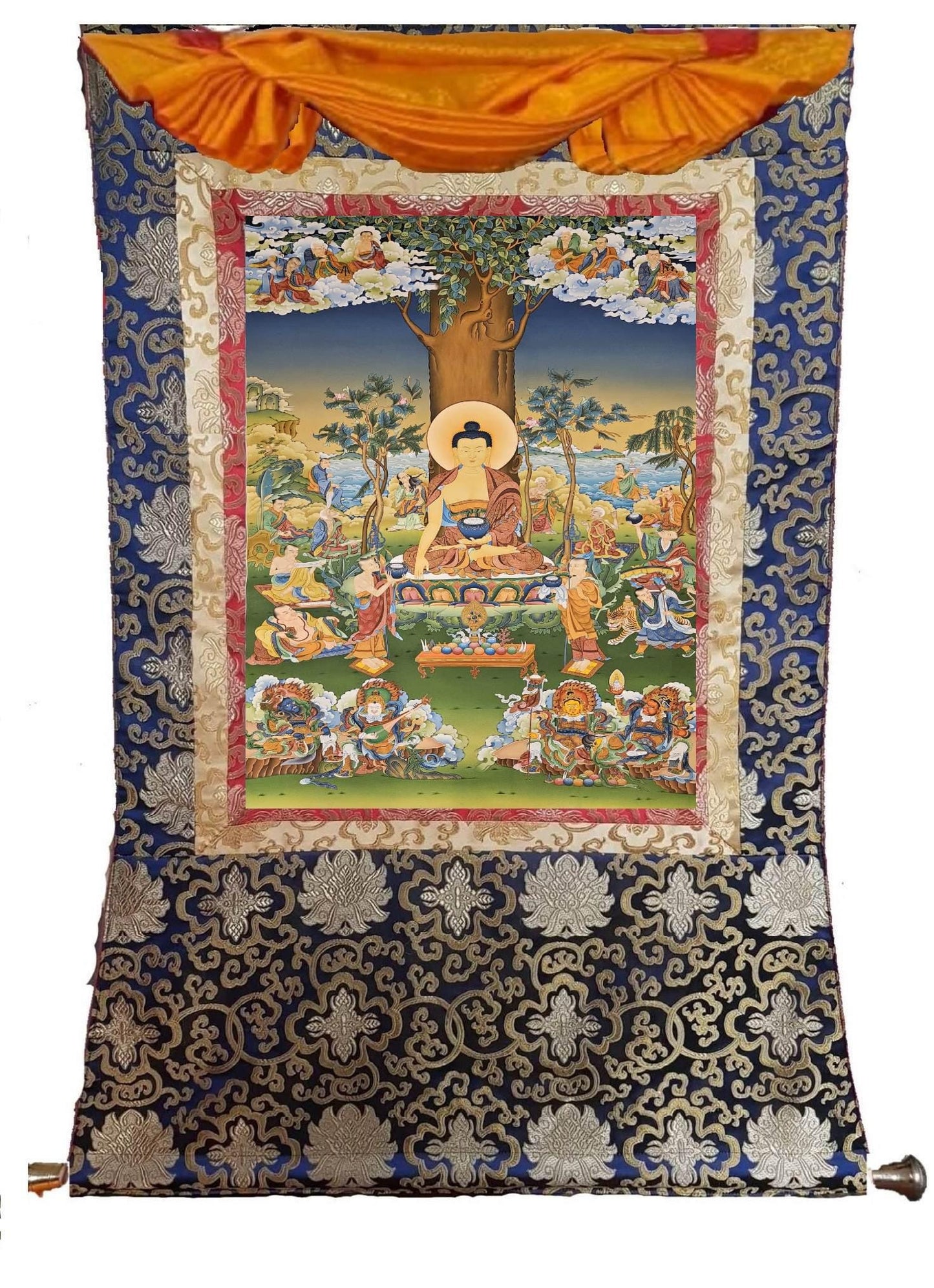 355. 16 Arhats (Arahats) Thangka (Thanka). Free Brocade / Free Shipping.