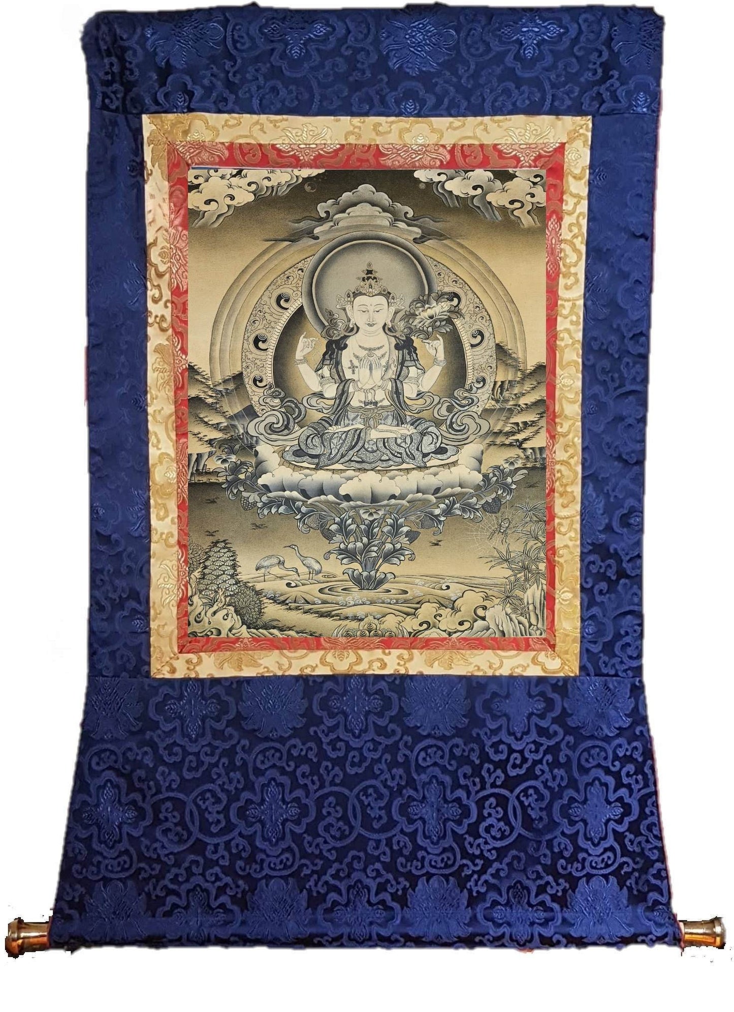 312. Chenrezig Thangka (Thanka).  Free Brocade / Free Shipping.