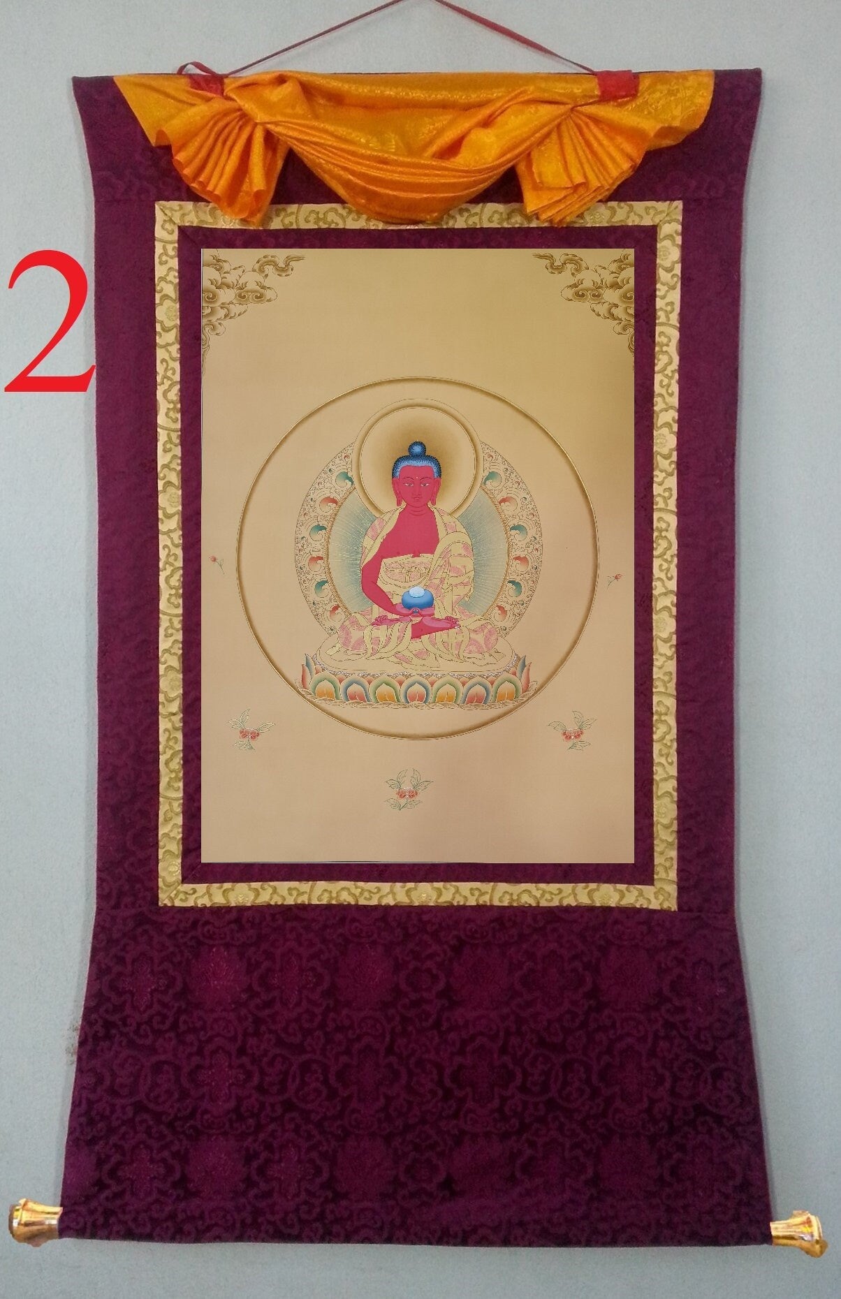 190. Amitabha Buddha Thangka (Thanka). Free Brocade / Free Shipping.