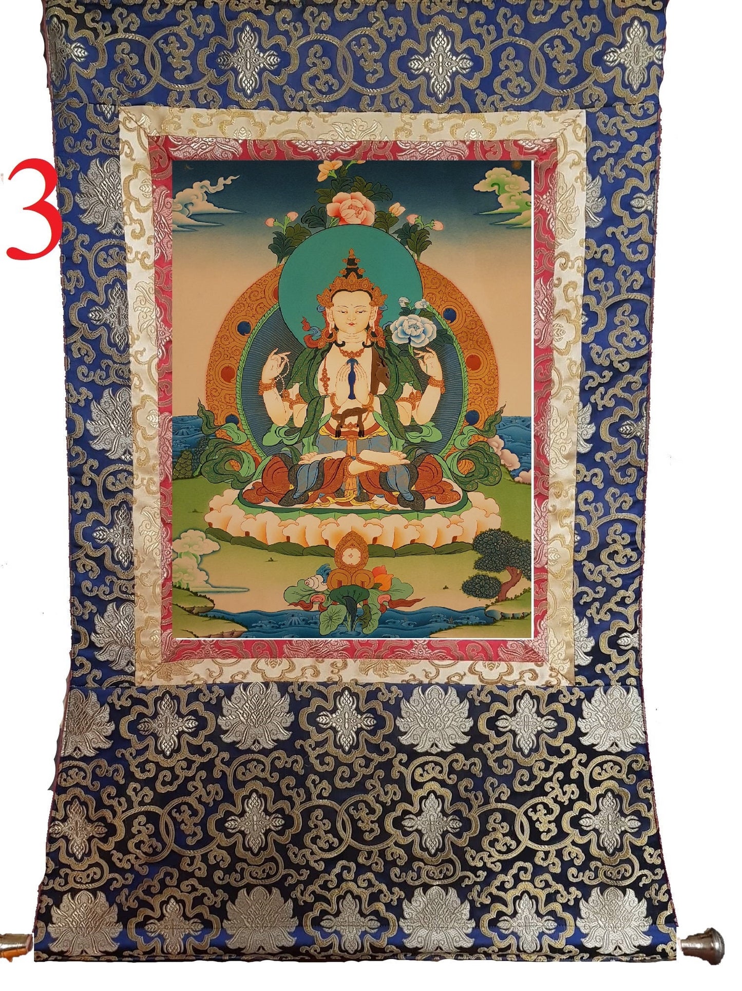 42. Chenrezig Thangka (Thanka).  Free Brocade / Free Shipping.