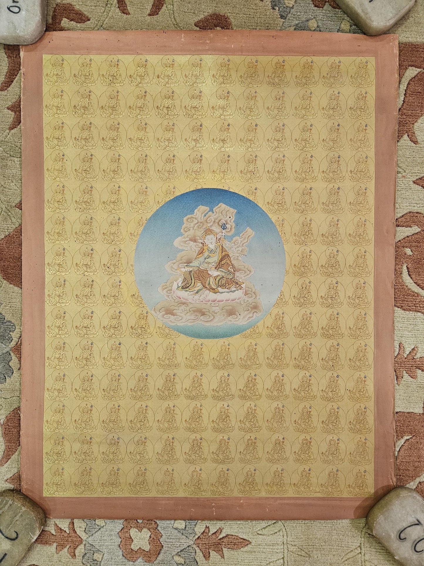 383.  108 Old Guru Rinpoche Padmasambhava Thanka (Thangka). Free Brocade / Free Shipping.