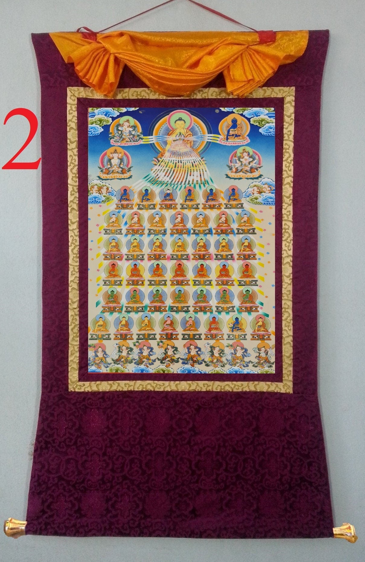 280. 35 Buddha Thangka (Thanka). Free Brocade / Free Shipping.