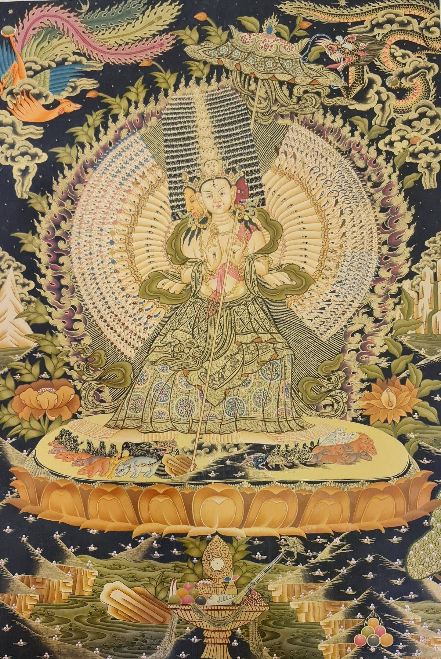 45. 1000 Arm Dhukkar (Dukkar) Thangka (Thanka). Free Brocade / Free Shipping.