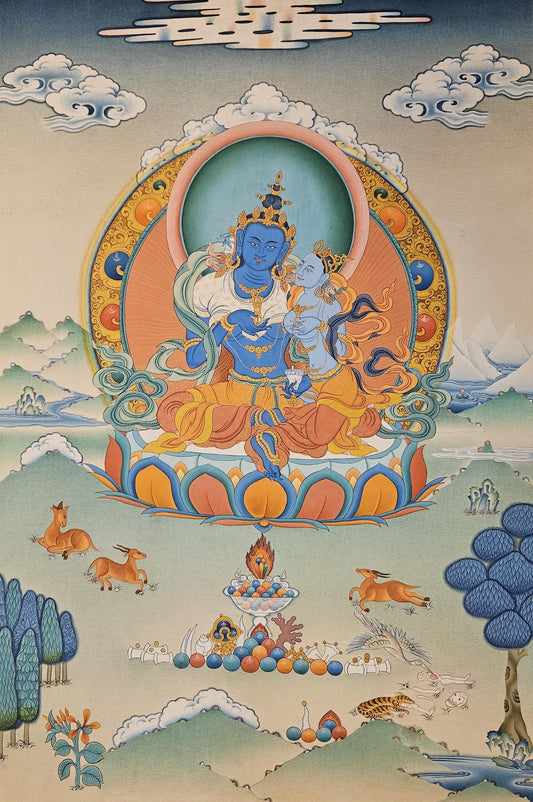 129. Dorje Chang Vajradhara Consort Thangka (Thanka). Free Brocade / Free Shipping.