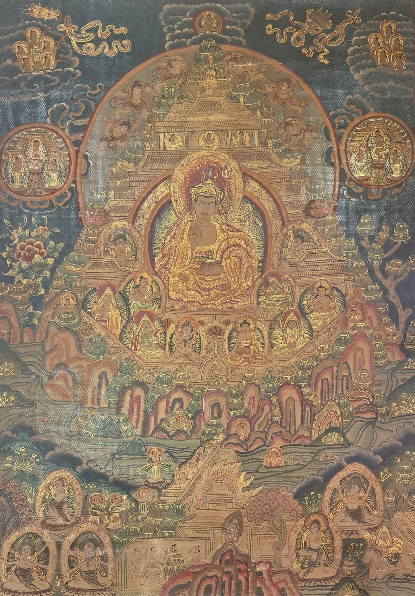 201. Sangdo Palri (Zangdok Palri) Thanka with Thick Canvas. 20 Years Old. Free Brocade / Free Shipping.