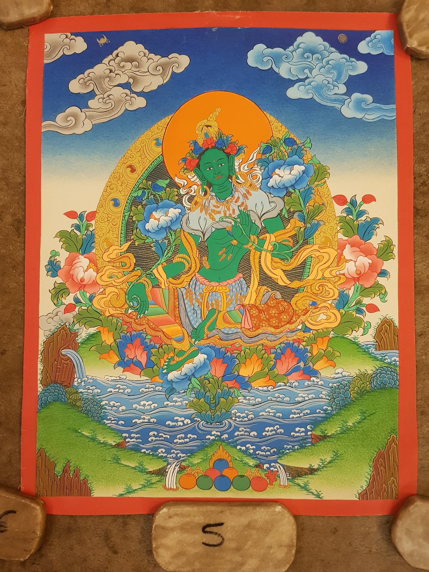 57. Green Tara Thangka (Thanka). Free Brocade / Free Shipping.