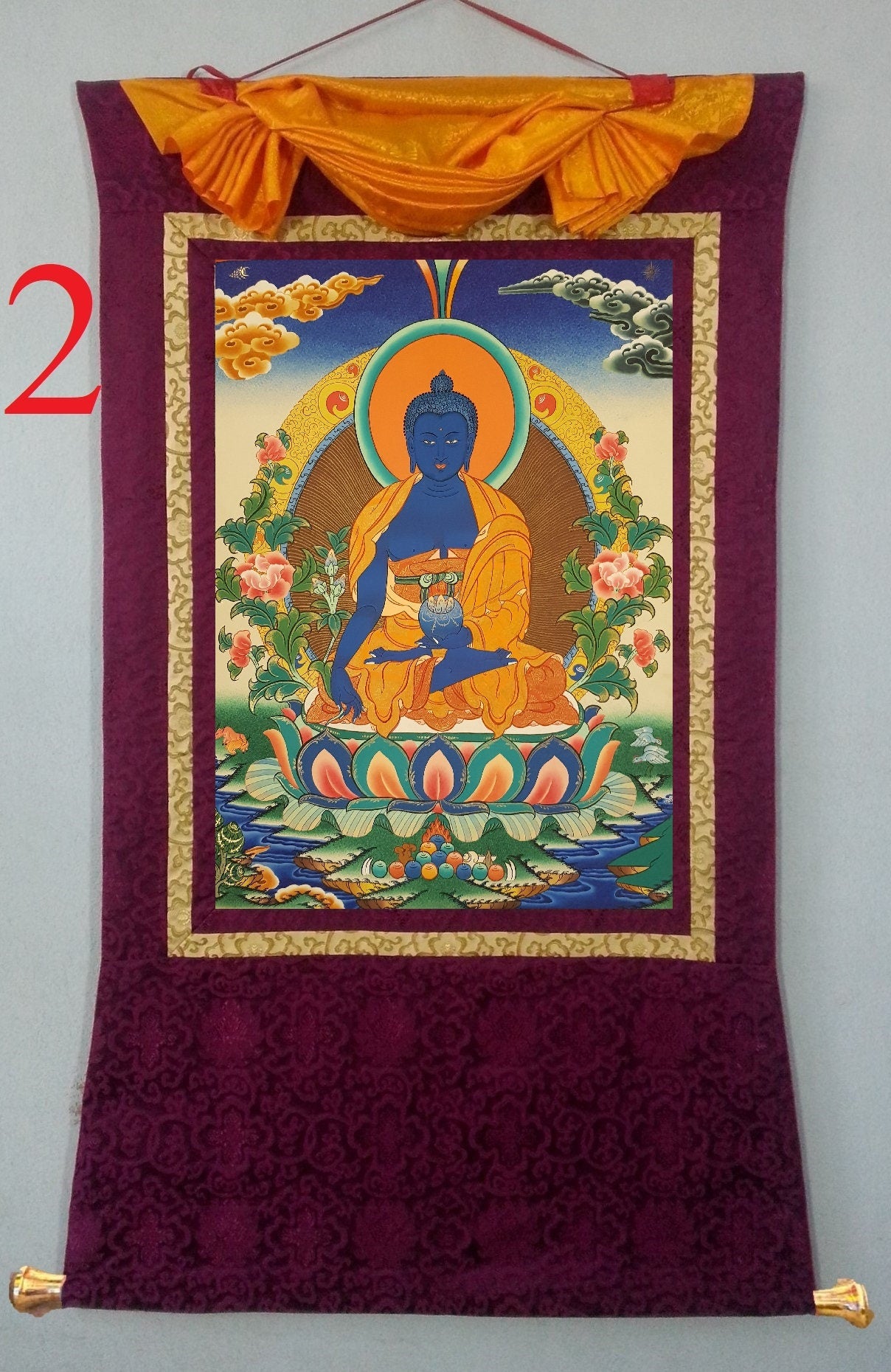90. Medicine Buddha Thanka (Thangka). Free Brocade / Free Shipping.