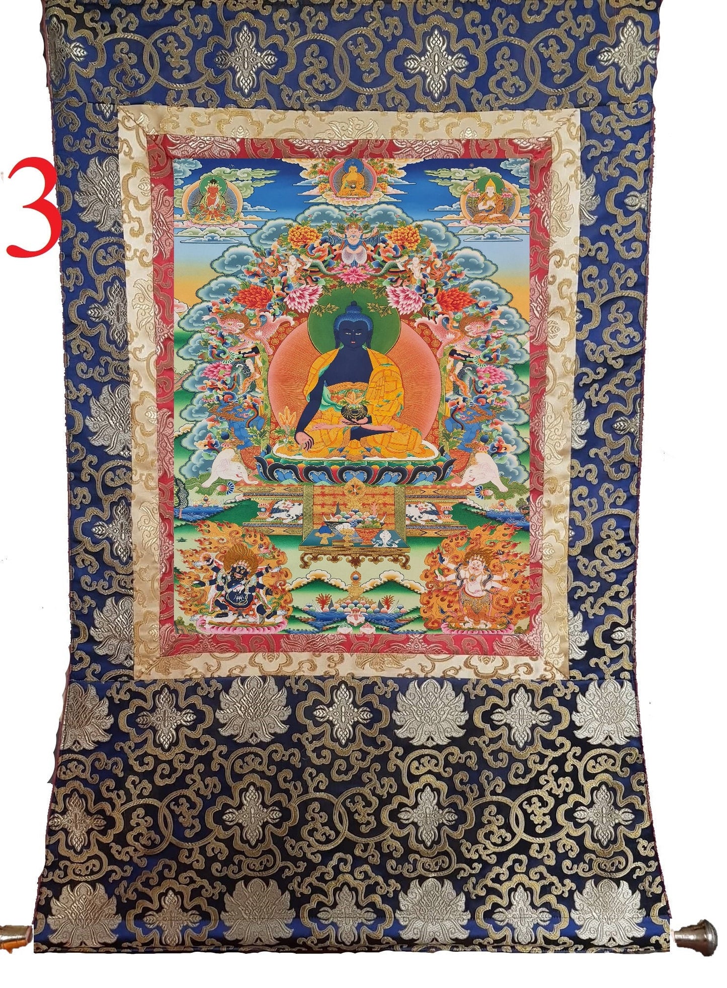 189. Medicine Buddha Thanka (Thangka). Free Brocade / Free Shipping.