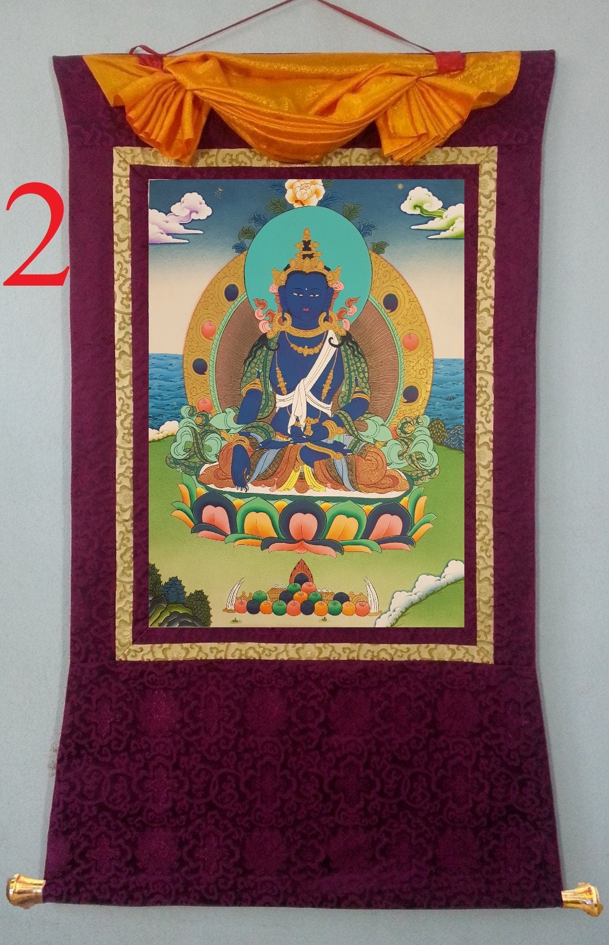 92. Akshobhya (Medukpa) Buddha Thangka (Thanka). Free Brocade / Free Shipping.