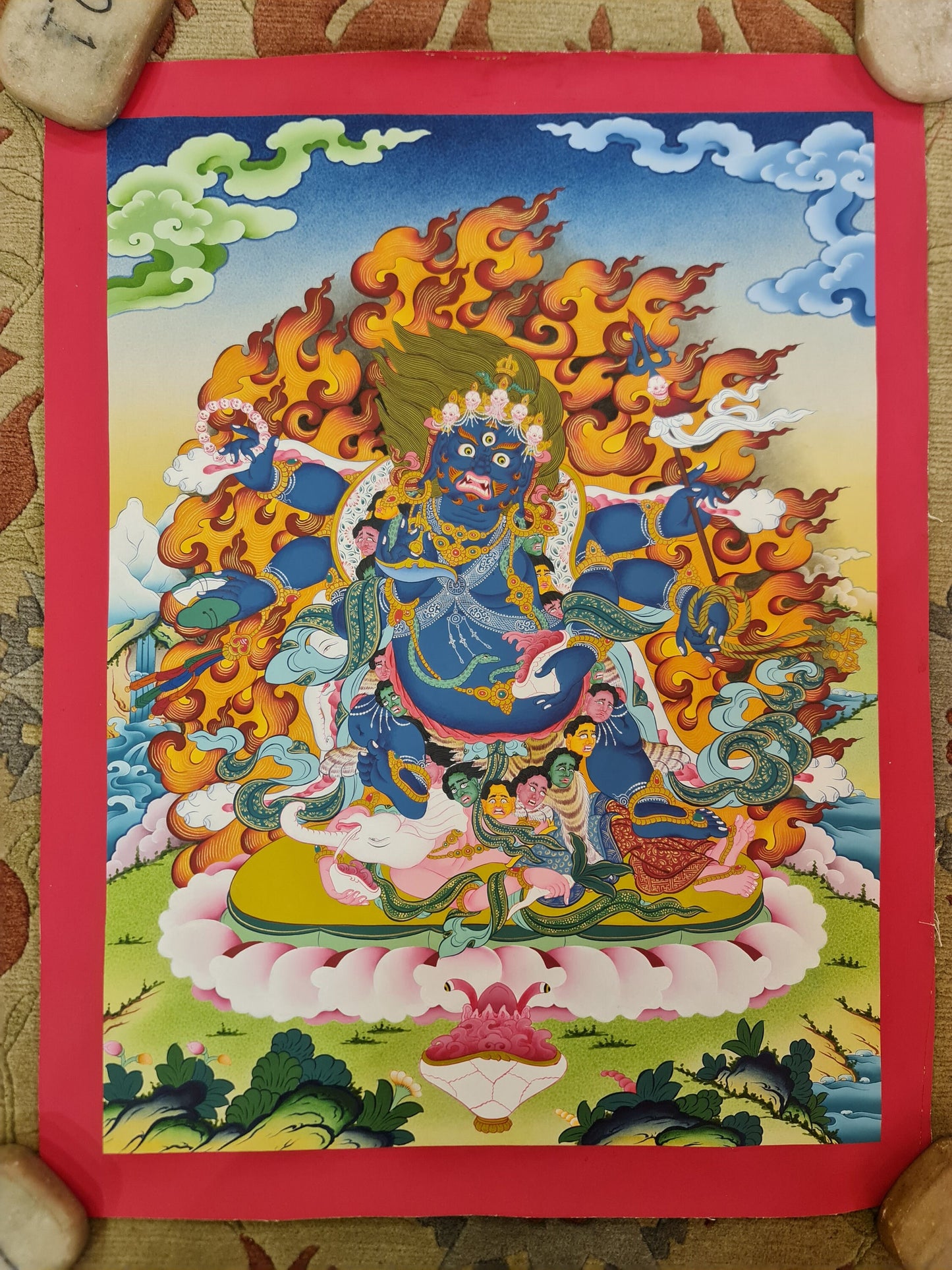 75. 6 Arm Mahakala Thanka (Thangka). Free Brocade / Free Shipping.