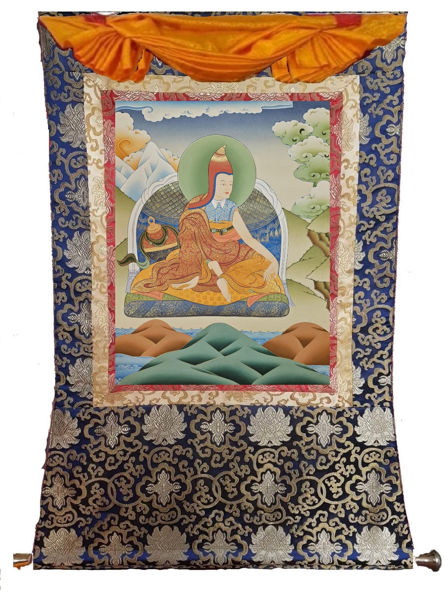 388. Shantideva Monk at Nalanda Thangka (Thanka).  Free Brocade / Free Shipping.