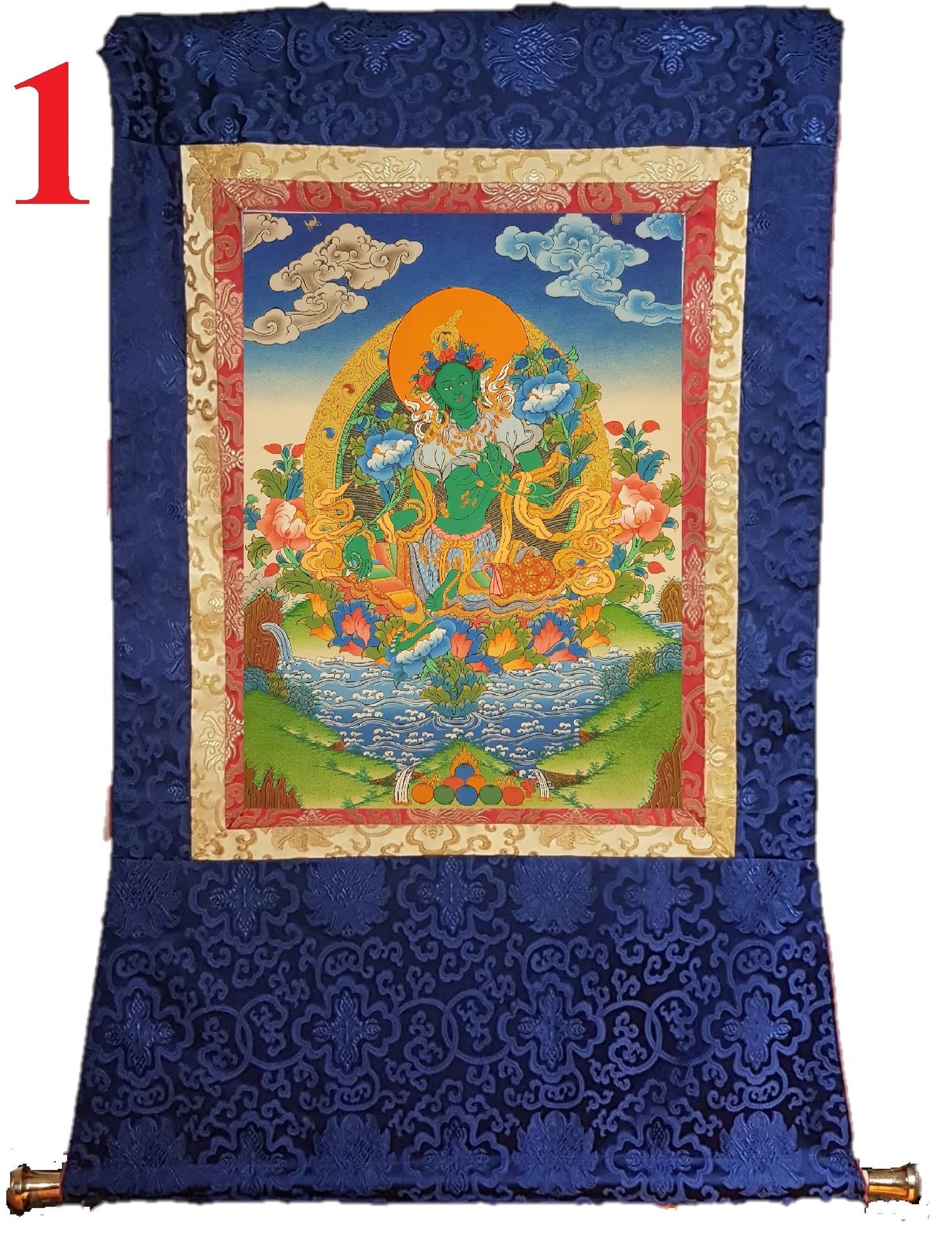 57. Green Tara Thangka (Thanka). Free Brocade / Free Shipping.