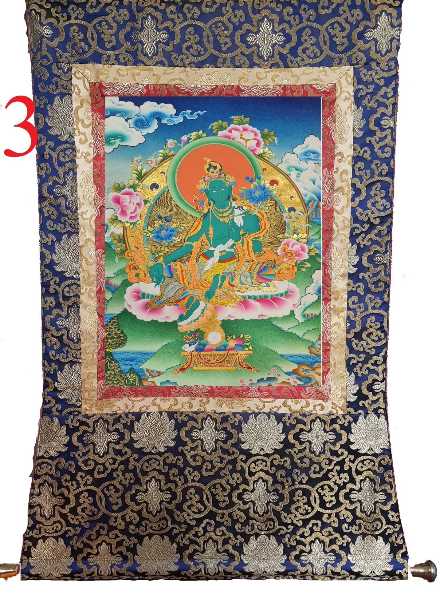 212. Green Tara Thangka (Thanka). Free Brocade / Free Shipping.