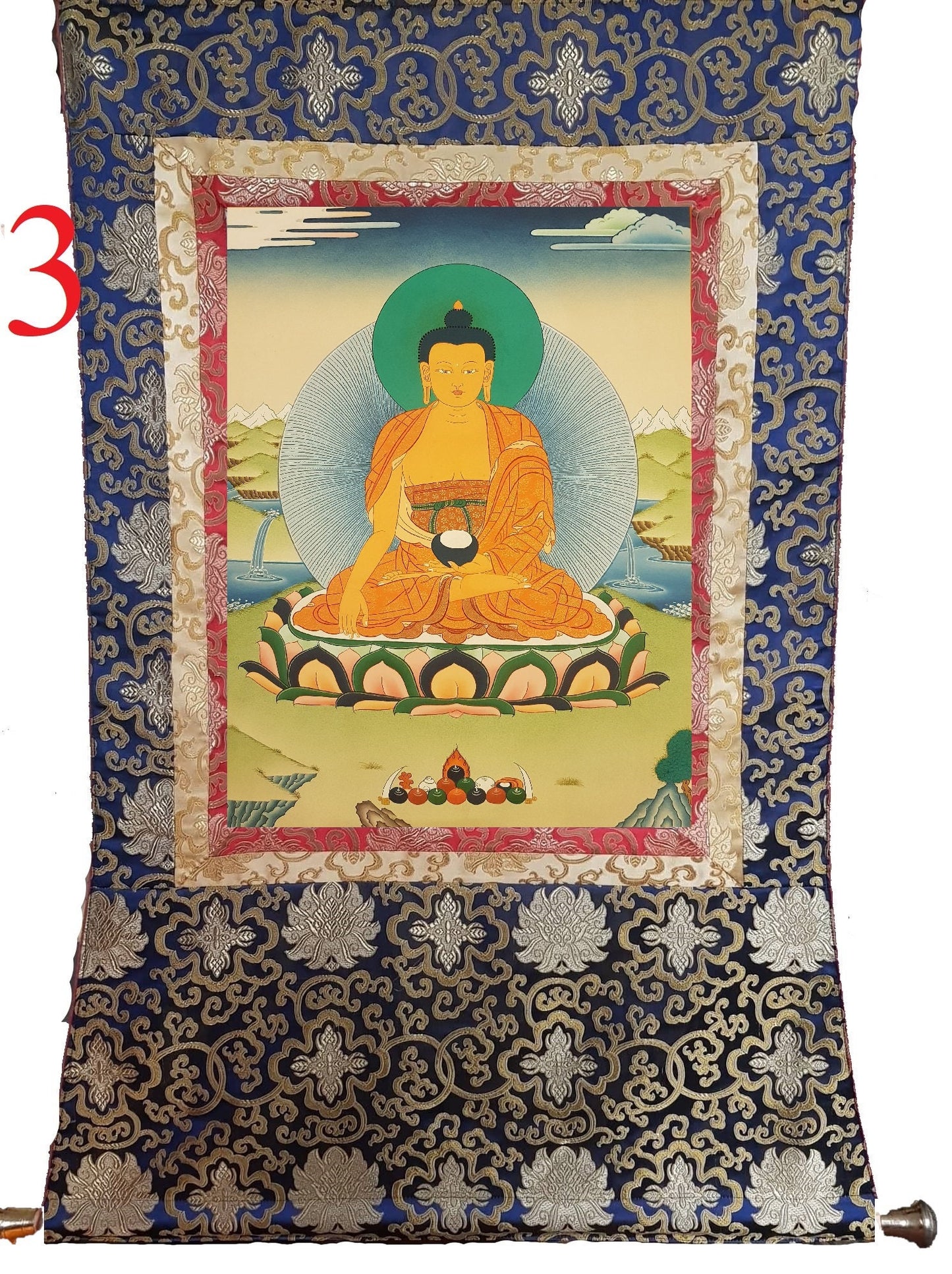 115. Shakyamuni Buddha Thangka (Thanka). Free Brocade / Free Shipping.