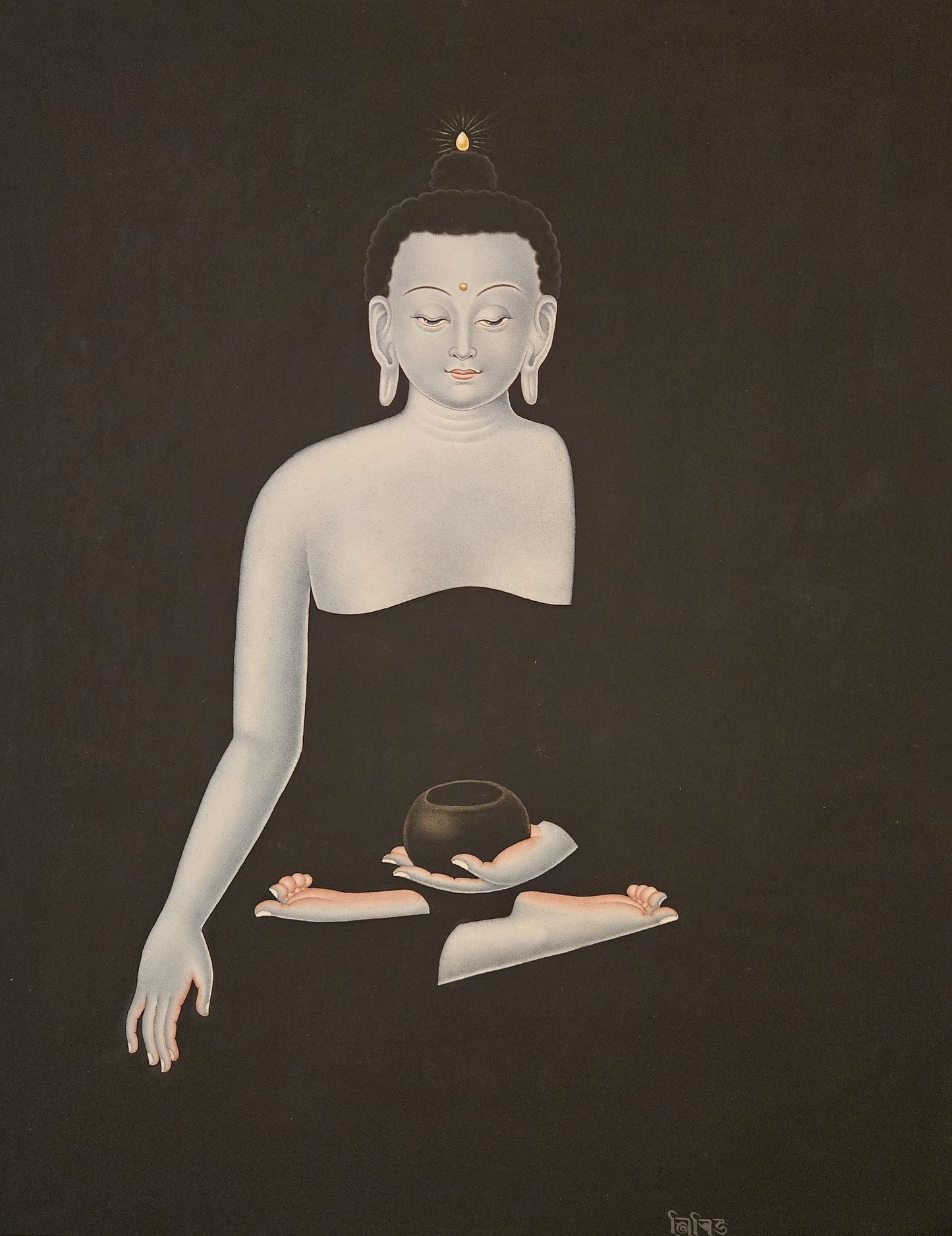 305. Five Pancha Dhyani Buddha Set Newari Art Paubha Thangka (Thanka). Signed by the Artist.  Free Shipping.