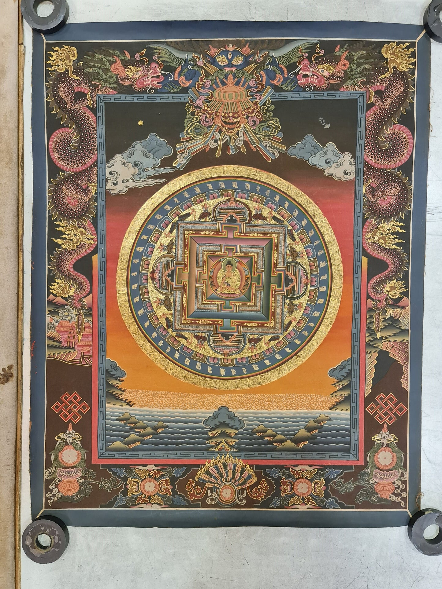 225. Shakyamuni Buddha Mandala Thangka (Thanka). Free Brocade / Free Shipping.