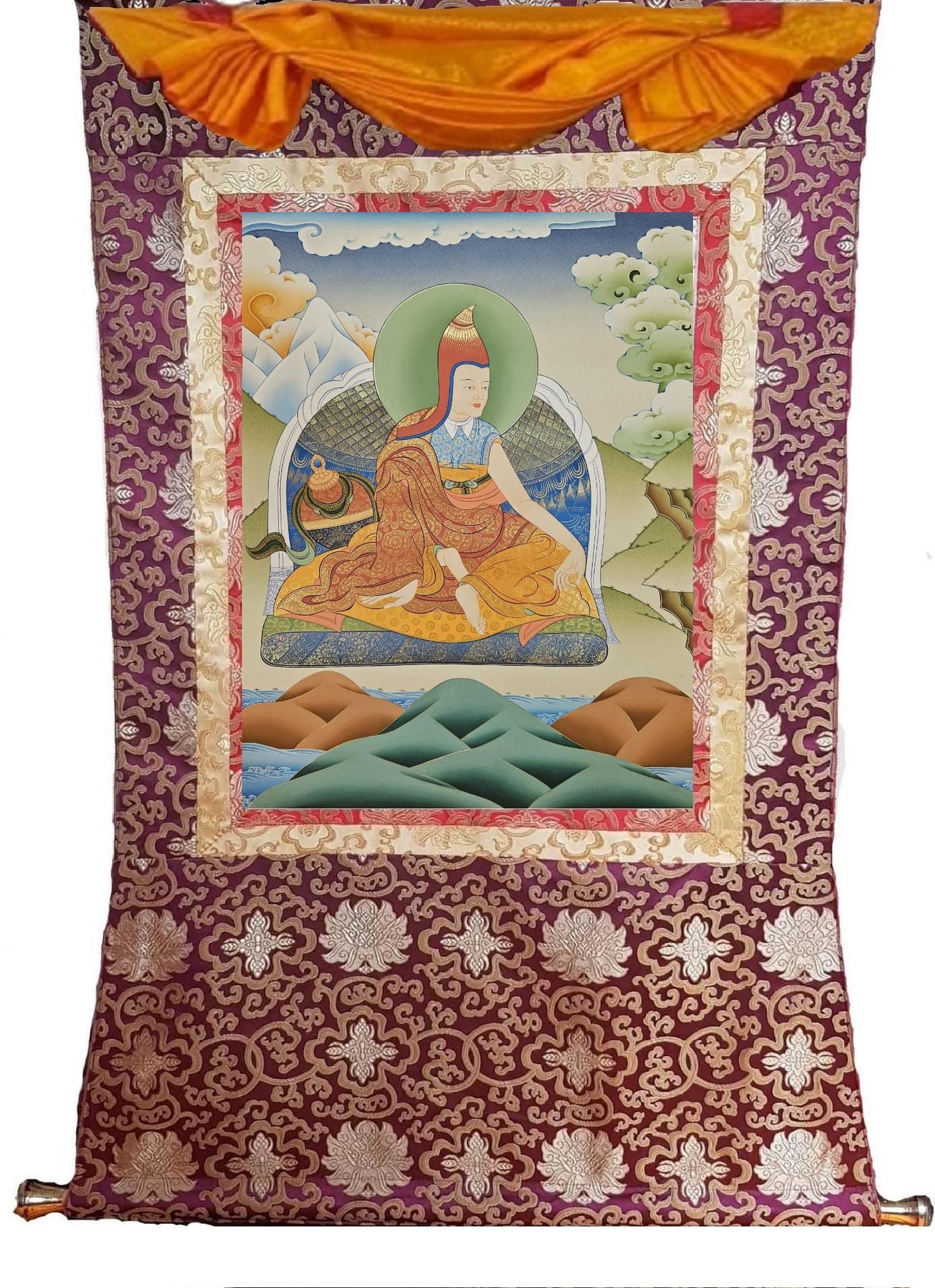 388. Shantideva Monk at Nalanda Thangka (Thanka).  Free Brocade / Free Shipping.