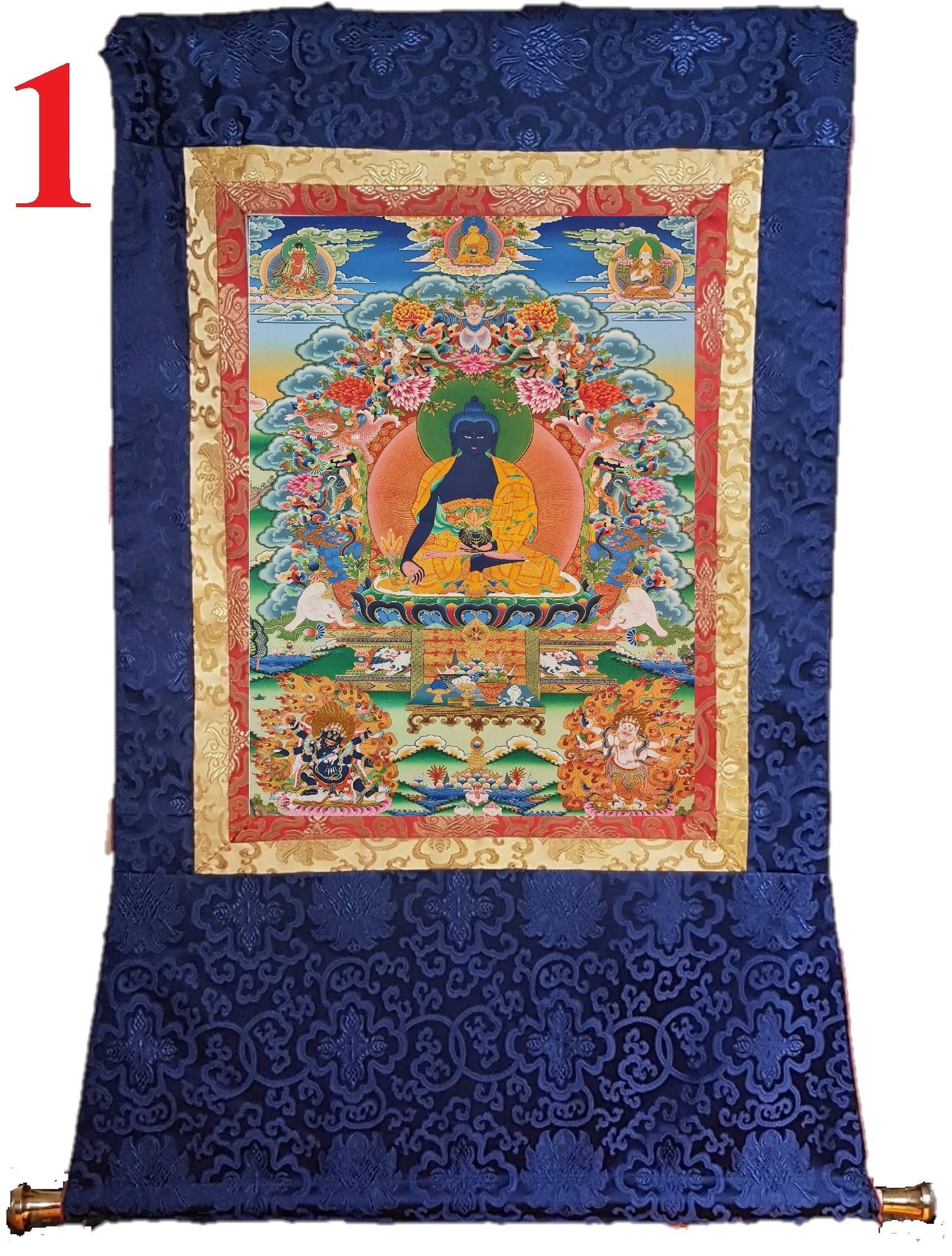 189. Medicine Buddha Thanka (Thangka). Free Brocade / Free Shipping.