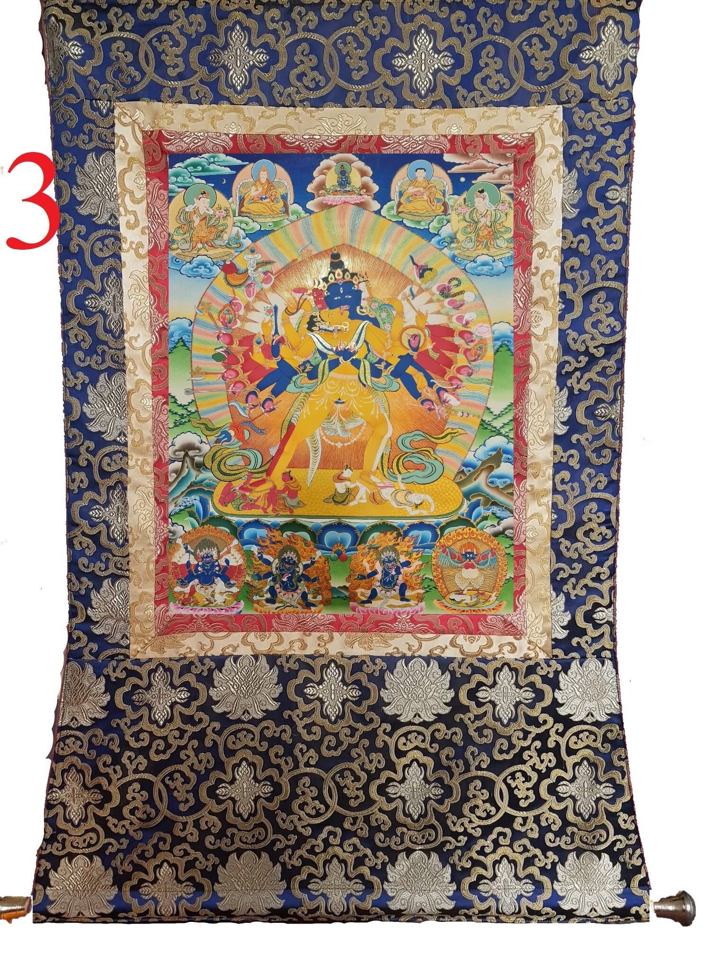 208. 12 Arm Kalachakra Consort Thangka (Thanka) Painting. Free Brocade / Free Shipping.
