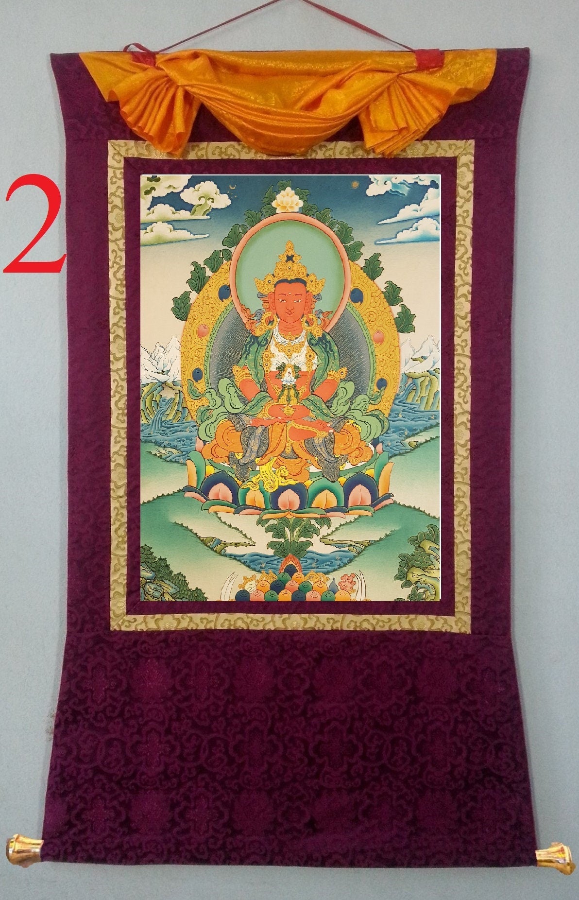 32. Amitayus Thangka (Thanka). Free Brocade / Free Shipping.