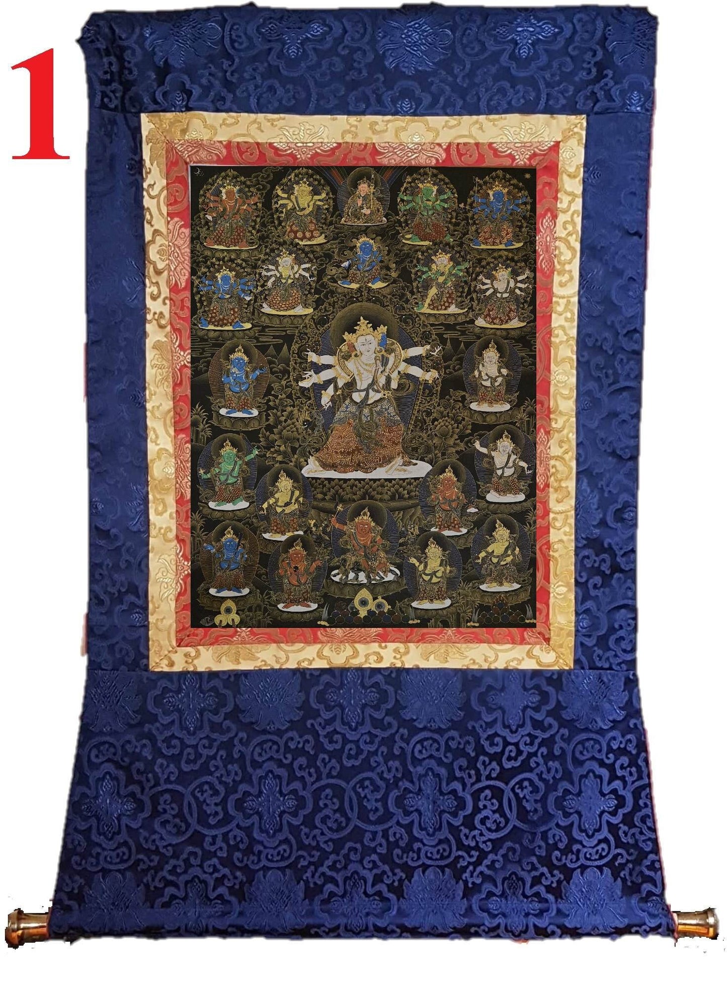 286. Twenty One (21) Dzambala Jambala Zambala Thanka (Thangka). Free Brocade / Free Shipping.
