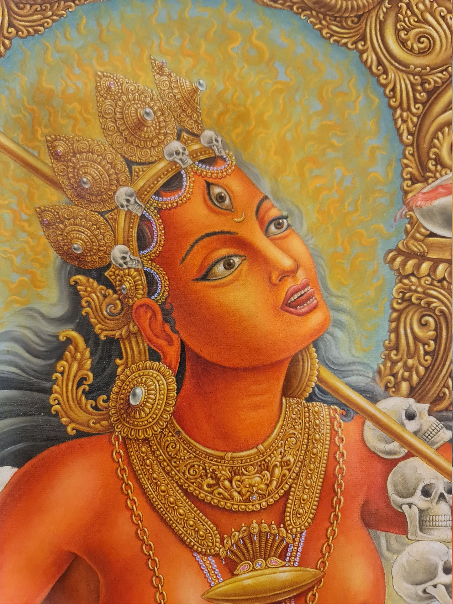 Vajrayogini Thangka (Thanka) Oil Newari Painting Paubha in Canvas. Signed by the Artist.