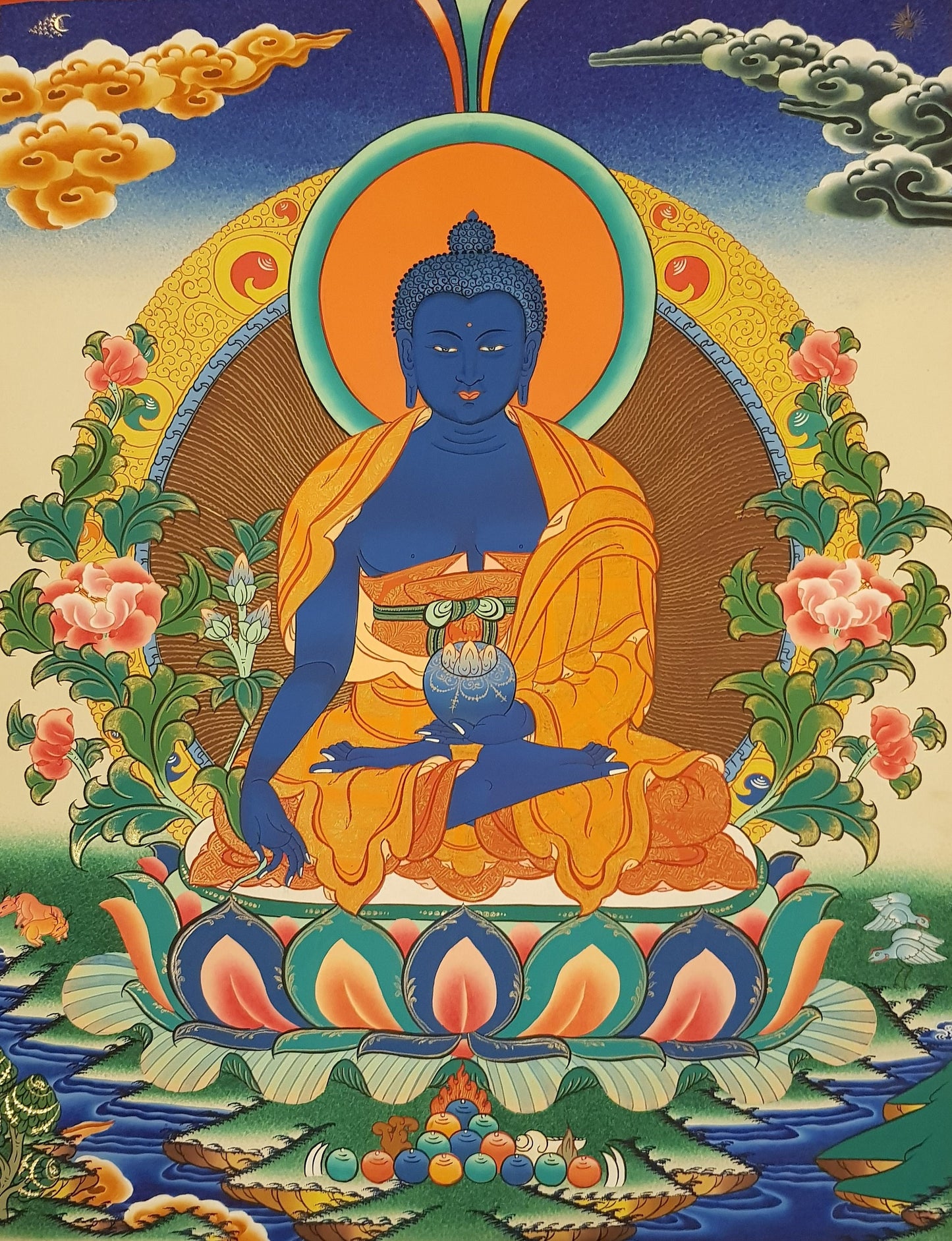 90. Medicine Buddha Thanka (Thangka). Free Brocade / Free Shipping.