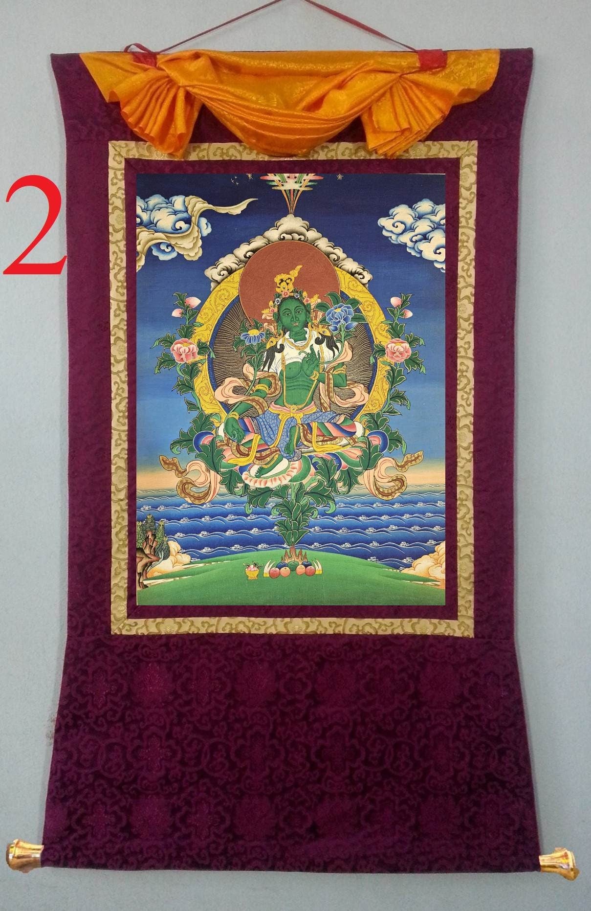 311. Green Tara Thangka (Thanka). Free Brocade / Free Shipping.