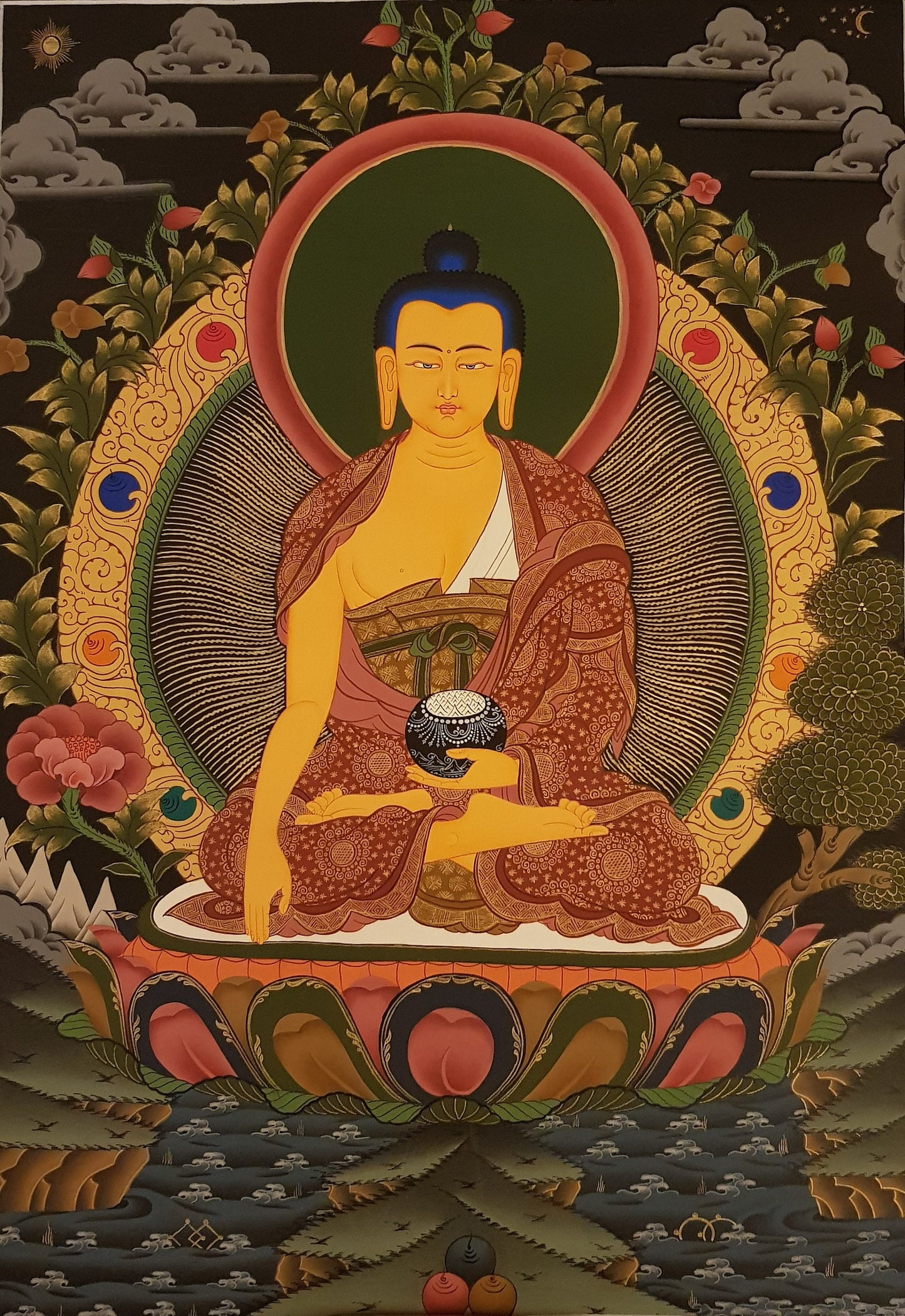 117. Shakyamuni Buddha Thangka (Thanka). Free Brocade / Free Shipping.