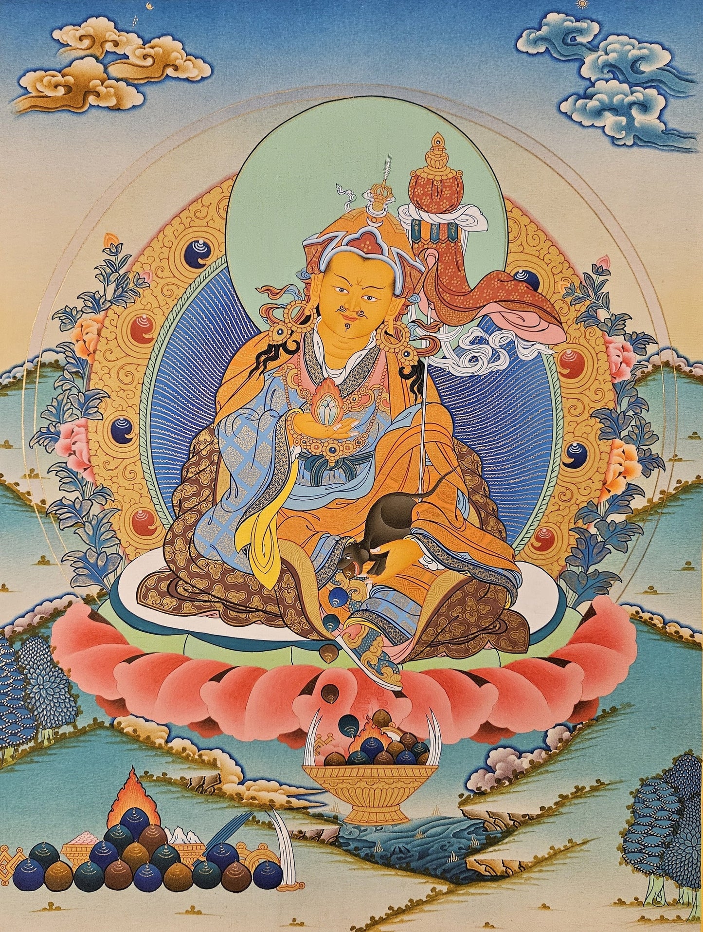 174. Khandro Norlha (Guru Jambhala) Thangka (Thanka). Free Brocade / Free Shipping.