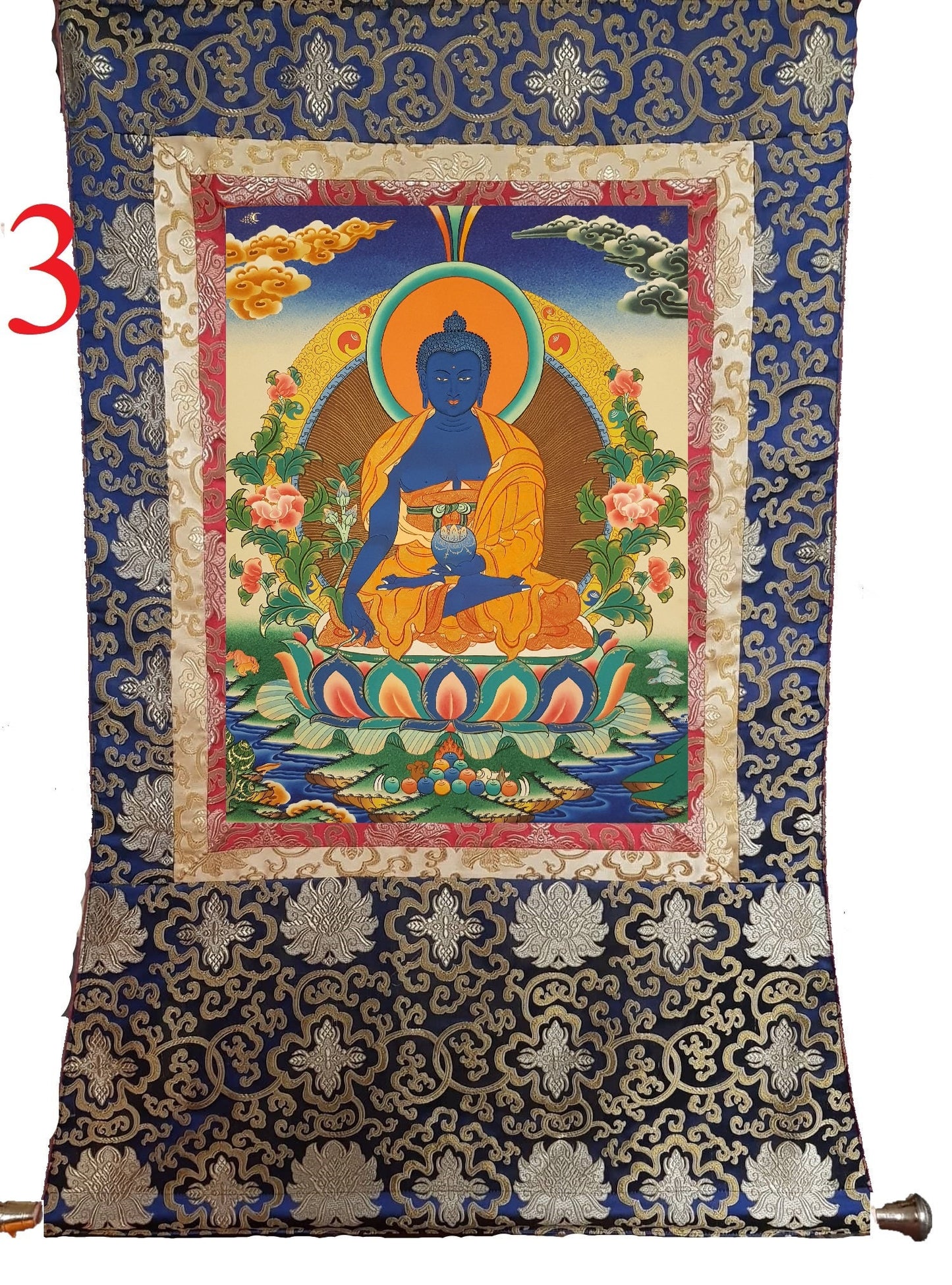 90. Medicine Buddha Thanka (Thangka). Free Brocade / Free Shipping.