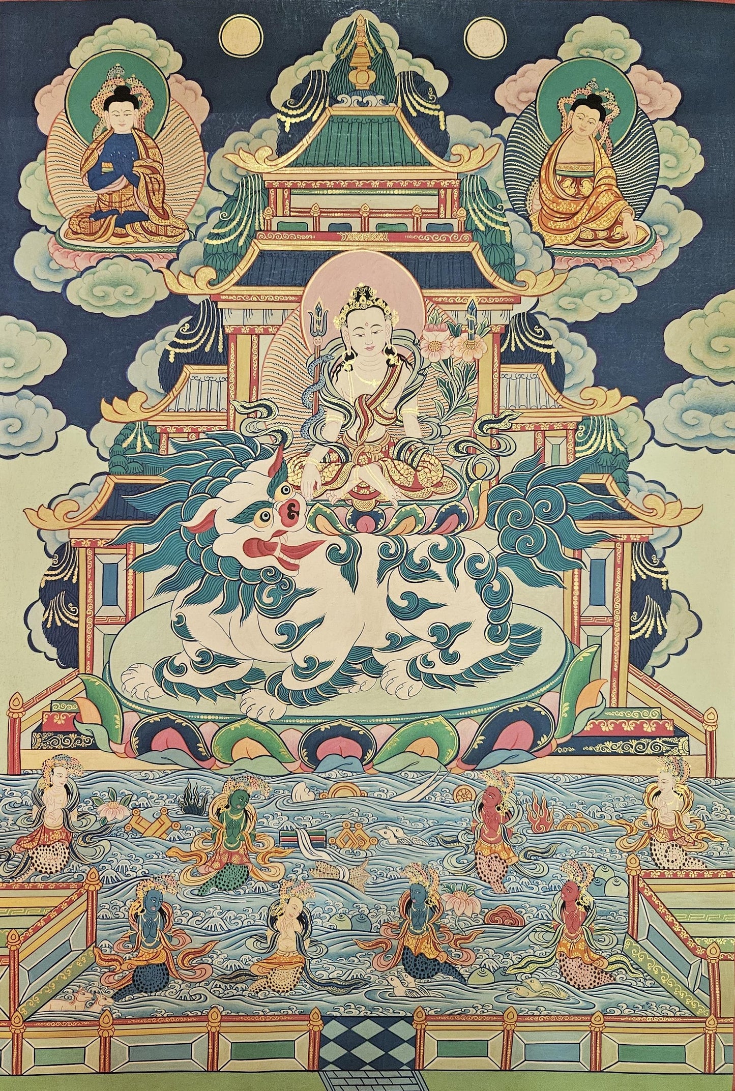 369. Simhanada Avalokiteshvara (Singhenath) (Lokeshwor) Thangka (Thanka). Free Brocade / Free Shipping.
