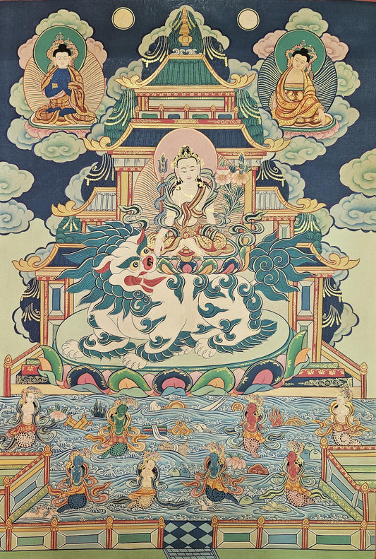 369. Simhanada Avalokiteshvara (Singhenath) (Lokeshwor) Thangka (Thanka). Free Brocade / Free Shipping.