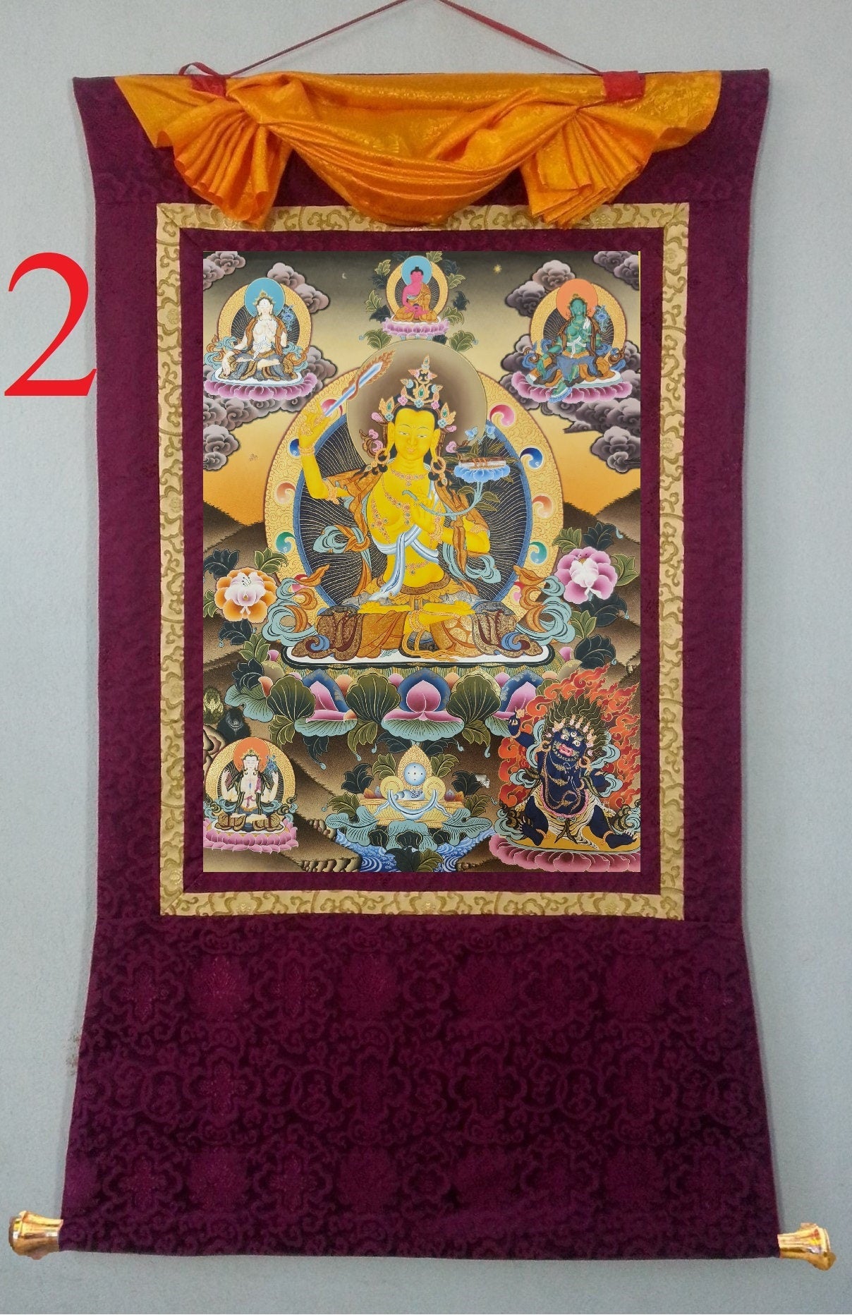 82. Manjushree (Manjushri) Thangka (Thanka). Free Brocade / Free Shipping.