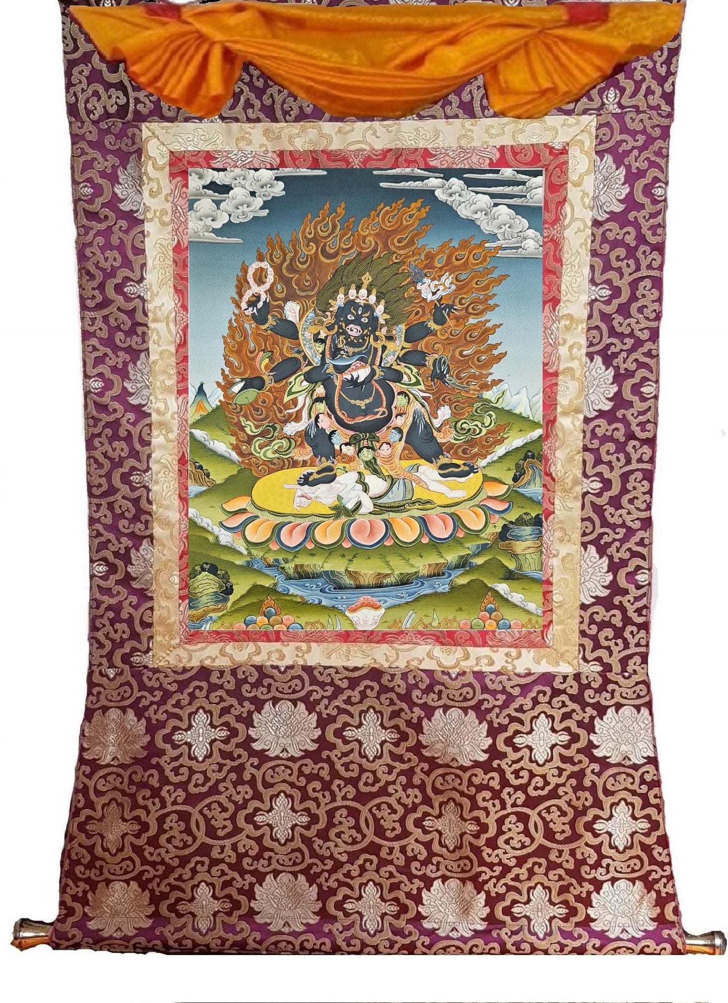 402. 6 Six Arm Mahakala Thanka (Thangka). Free Brocade / Free Shipping.