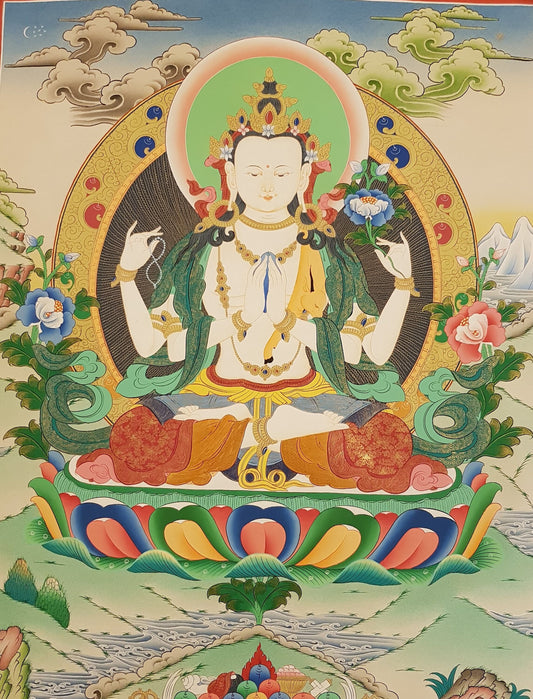 16. Chenrezig Thangka (Thanka). Free Brocade / Free Shipping.