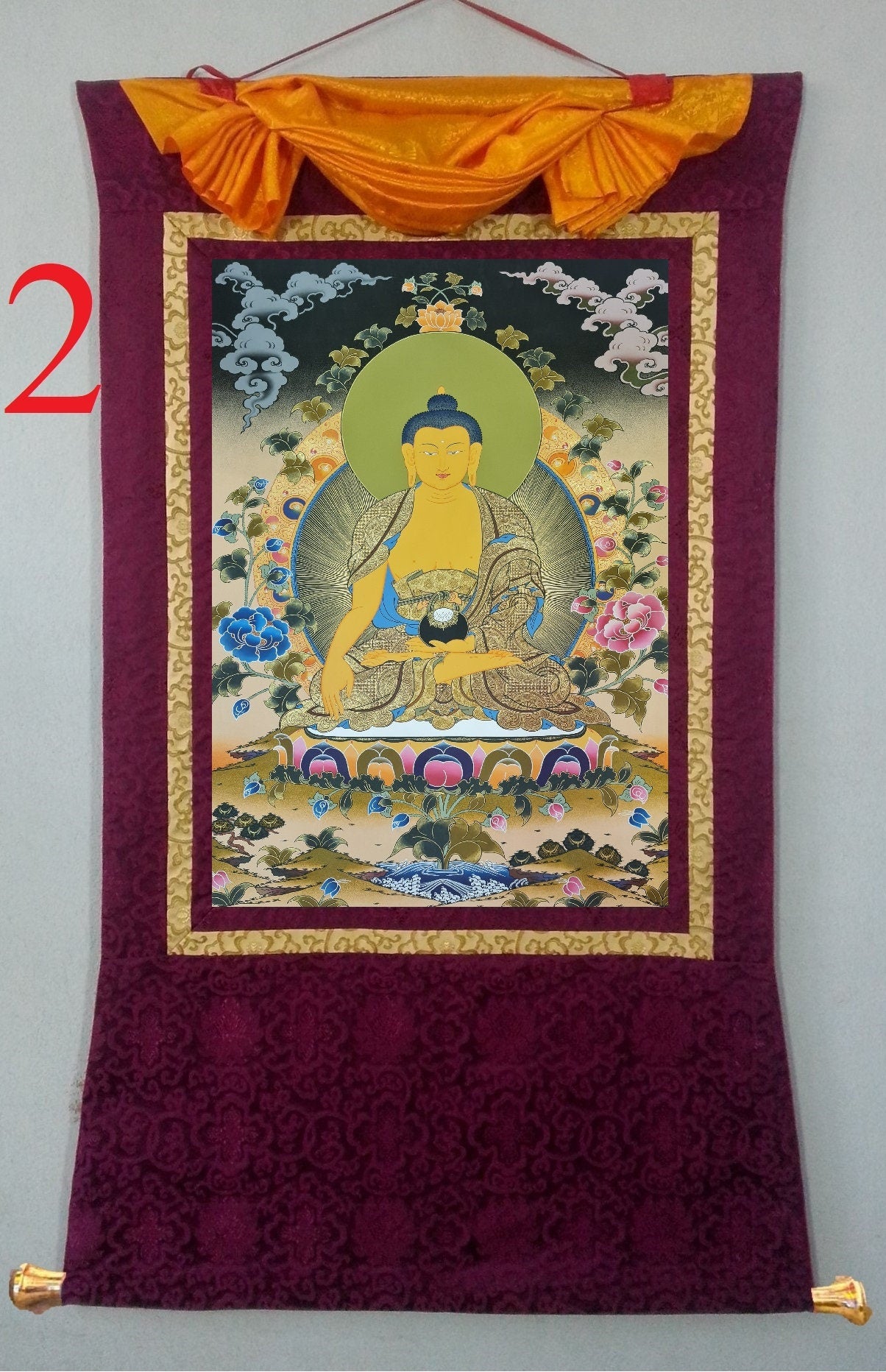184. Shakyamuni Buddha Thangka (Thanka). Free Brocade / Free Shipping.
