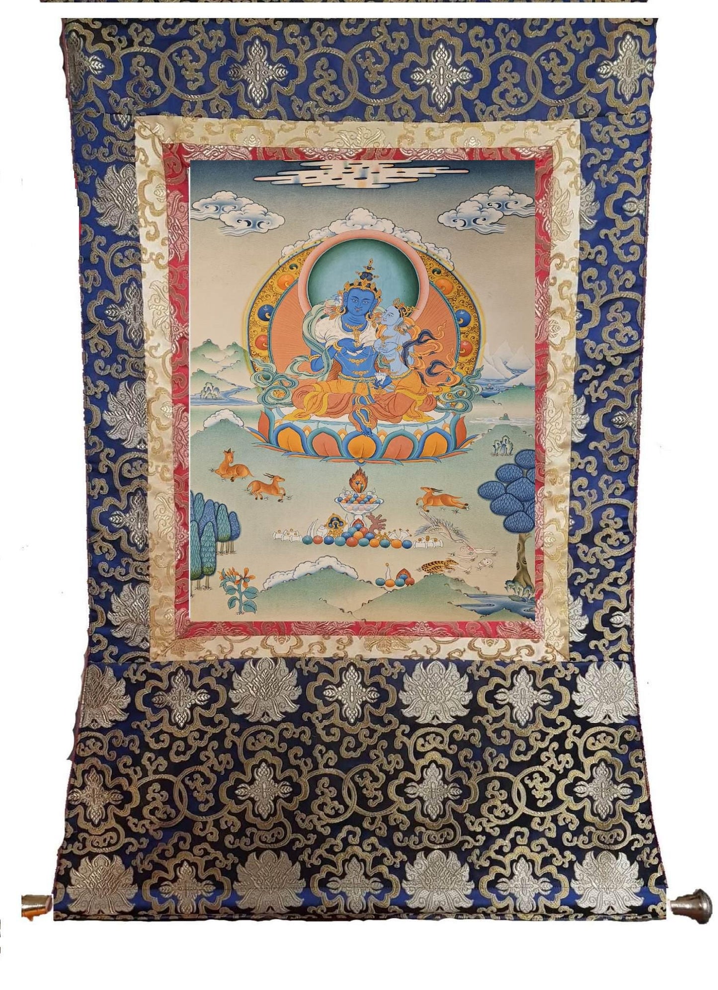 129. Dorje Chang Vajradhara Consort Thangka (Thanka). Free Brocade / Free Shipping.