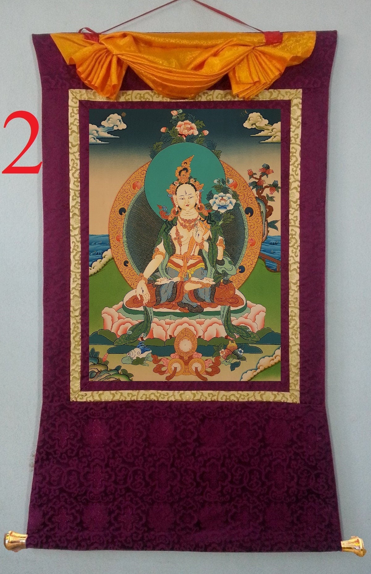 150. White Tara Thangka (Thanka). Free Brocade / Free Shipping.