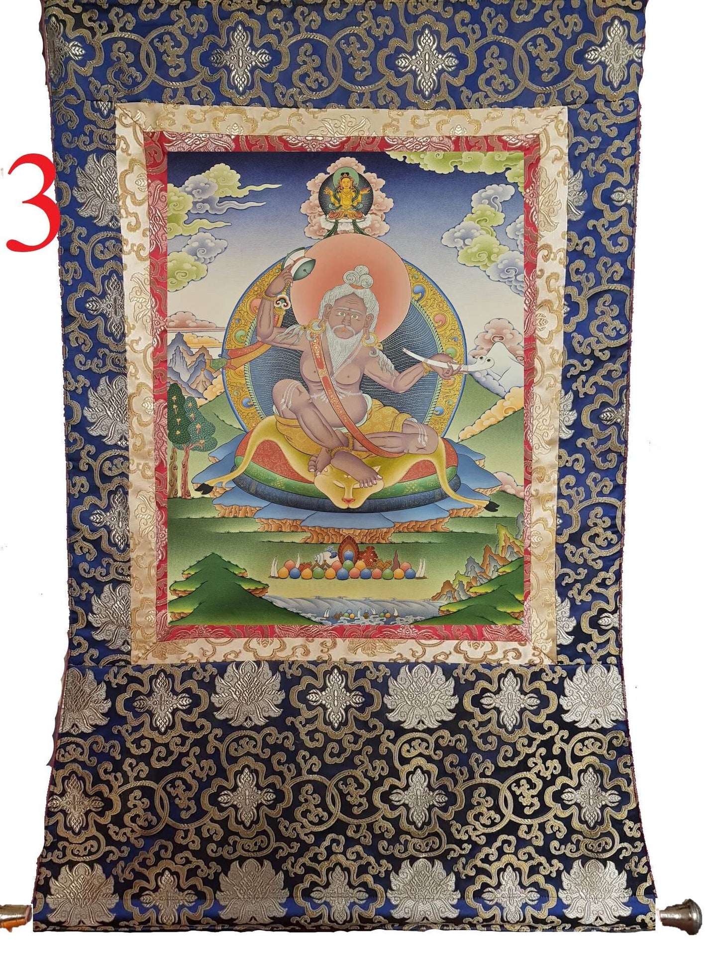 244. Padampa Sangye (Pha Dampa Sangye) Thangka (Thanka). Free Brocade / Free Shipping.